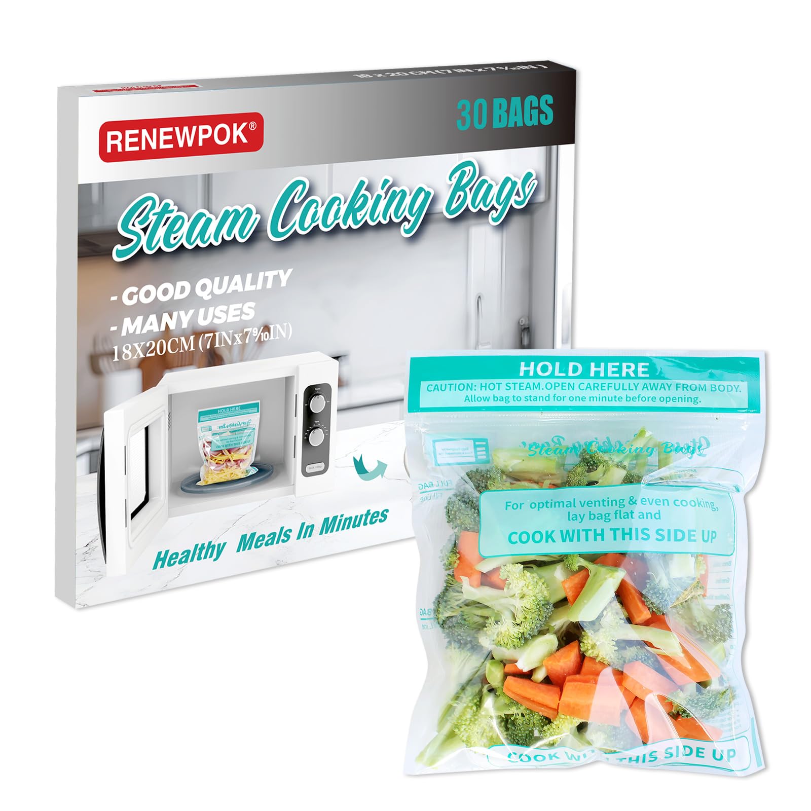 30×Microwave Steam Bags | Cooking Steamer Bags for Vegetables,Potatoes and Meat (M-18×20cm)