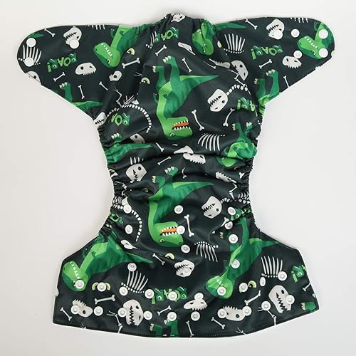 Miniatura 3 de 2 a 7 años de edad, bolsillo grande de tela para pañales, reutilizable, lavable, bebé pequeño (dinosaurios verdes)