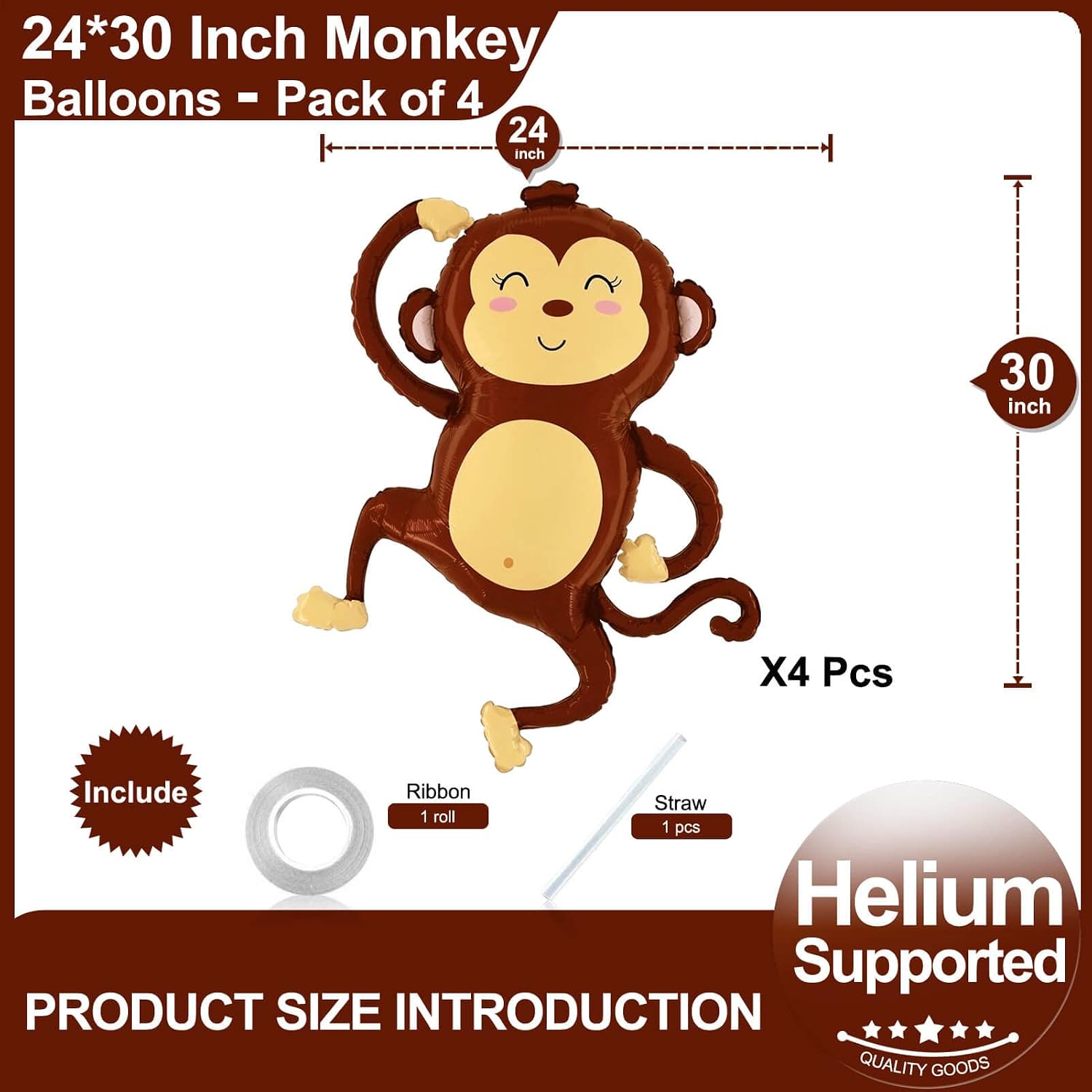Monkey Balloons 30 Inch Monkey Shaped Balloons for Jungle Safari Themed Kids Birthday Party Decorations Supplies(Pack of 4) image 2