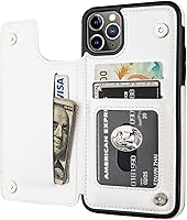 Vista 15 de OT ONETOP - Funda tipo cartera para iPhone 11 Pro Max con tarjetero, piel sintética con ranuras para tarjetas, doble cierre magnético y funda