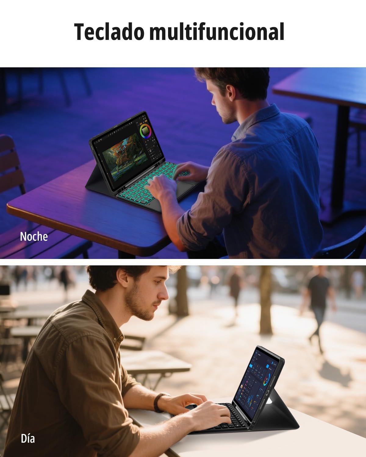 CACOE Funda Teclado para Lenovo Idea Tab 2025 de 11 Pulgadas con Touchpad, Iluminación de 7 Colores, [Español] Teclado para TB-336ZU TB-336FU Gen Magnético Desmontable, Negro