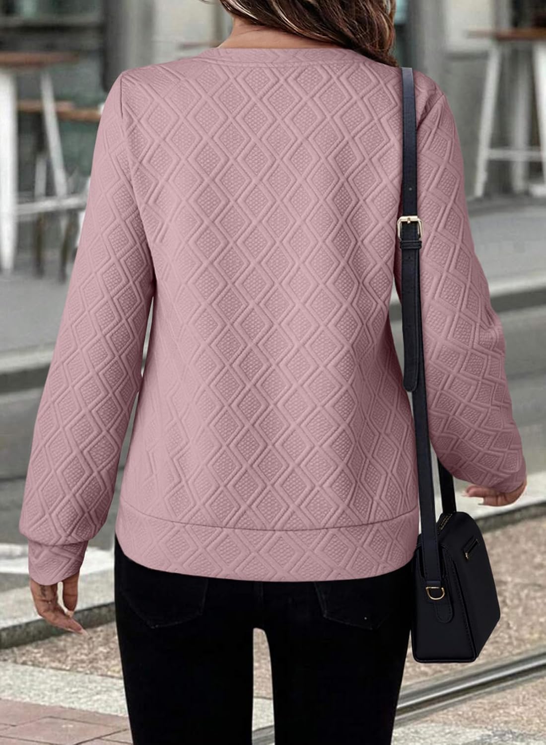 BLENCOT Sweatshirts for Women Crew Neck Long Sleeve Half Zip Quilted Pullover Tops Textured Solid Casual Fashion Fall Tops - Image 2