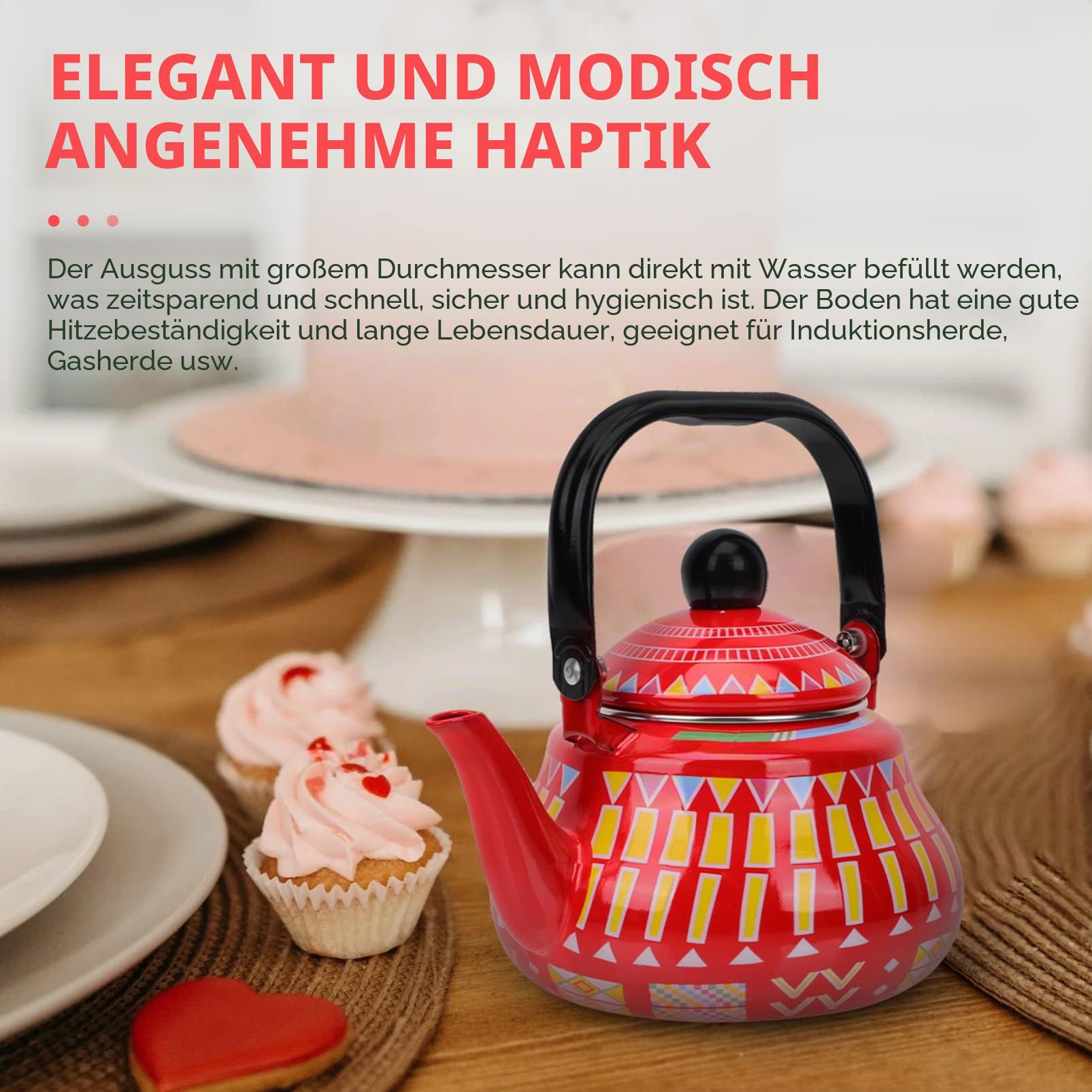 TOPBATHY Emaille Wasserkessel 1.5L Herd Kessel Mit Pfeife Edelstahl Griff Vintage Design Für Gas- Und Induktionsherd Haushalt Wasserkocher