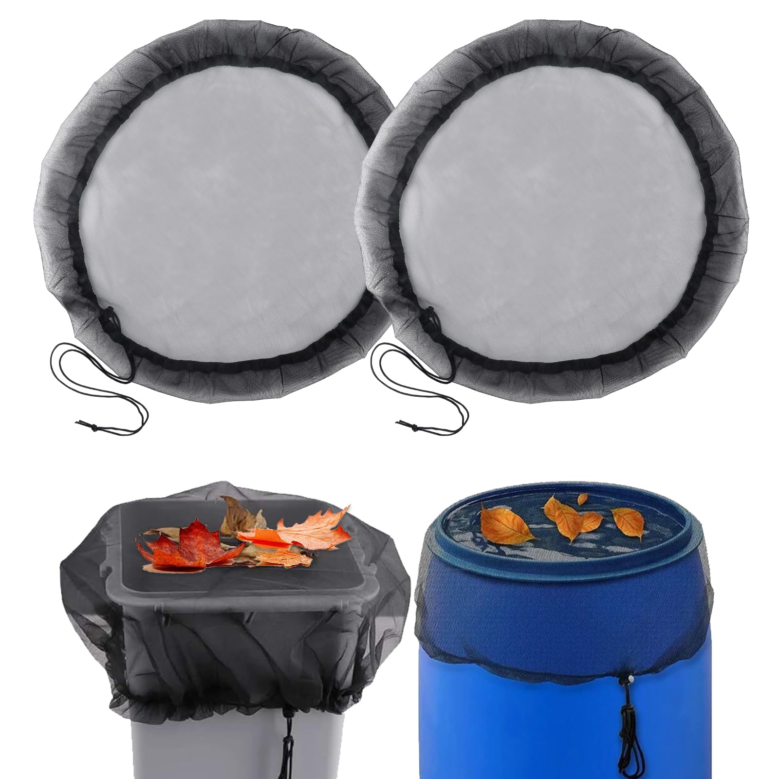 2Pcs Rain Barrel Screen, Rain Butt Cover Set Rain Drum for Garden Rain Water Collection Barrel Rain Catcher Net Mesh Cover for Rain Barrel with Drawstring to Keep Mosquitos Debris Leaves, 31.4in