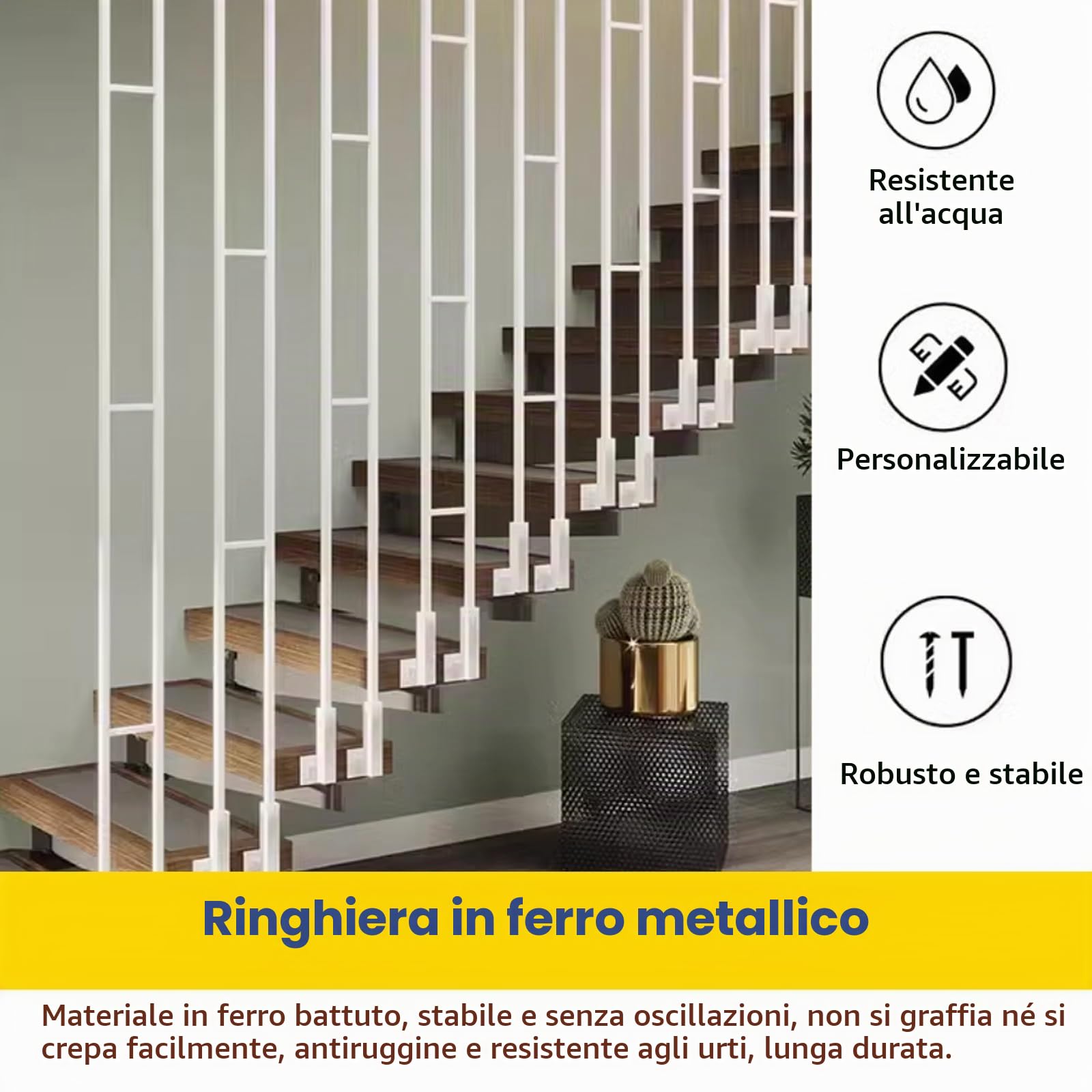 Balaustre per scale Balaustre Per Scale Interne Nero Oro Bianco, Montanti Della Balaustra A Forma Di L, Fusi In Metallo, Colonne Moderne Del Parapetto Della Soffitta A Due File Di Pali, Altezza 1ft-7.