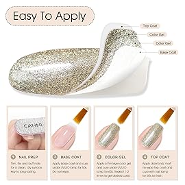 CANNI Champagne Gold Glitter Gel Polish - 9ML Sparkly Soak-Off UV/LED Gel Nail Polish, Shiny Metallic Finish for French Manicure, DIY or Salon Use