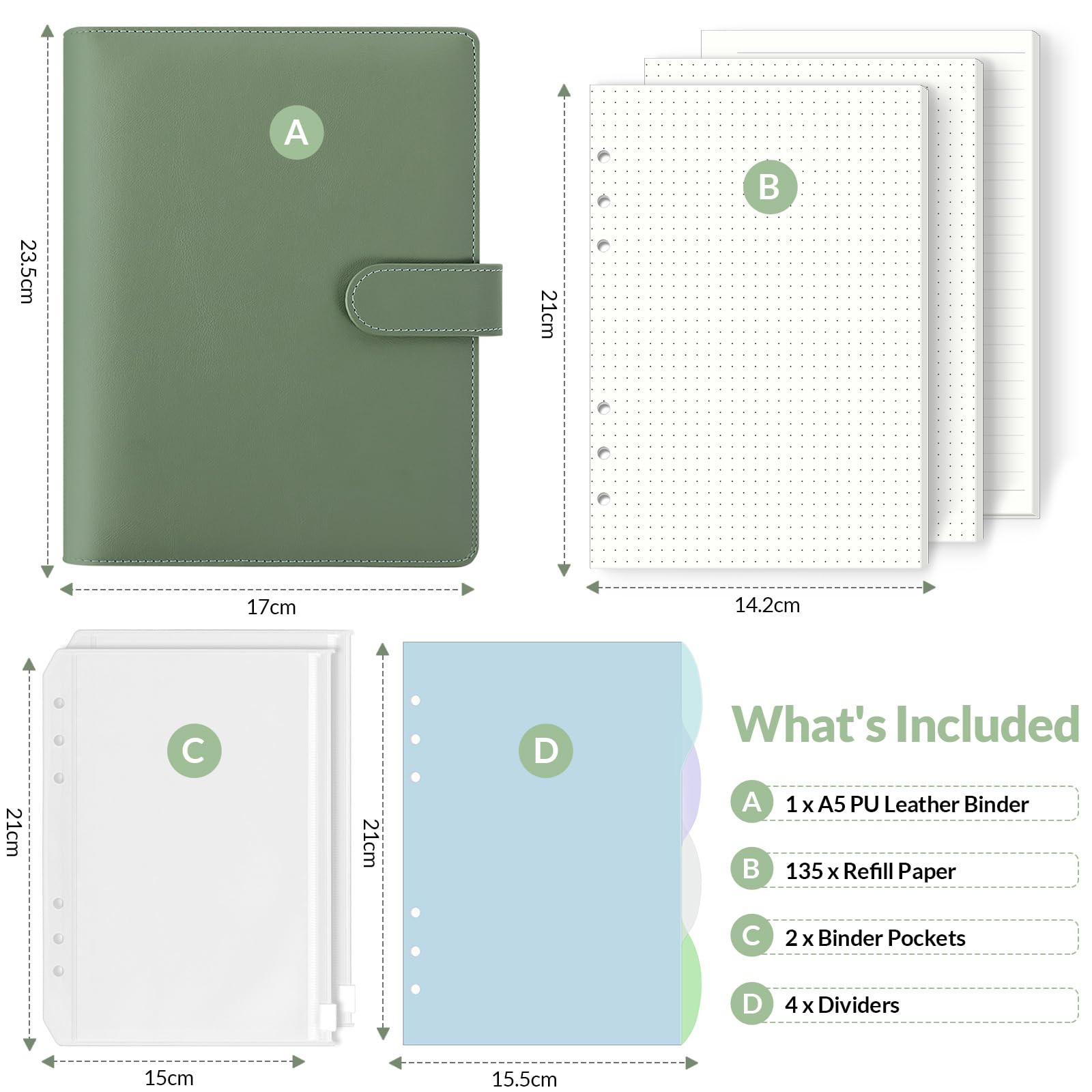 SKYDYE A5 6 Ring Binder, 135 Sheet Refill Paper - Image 2