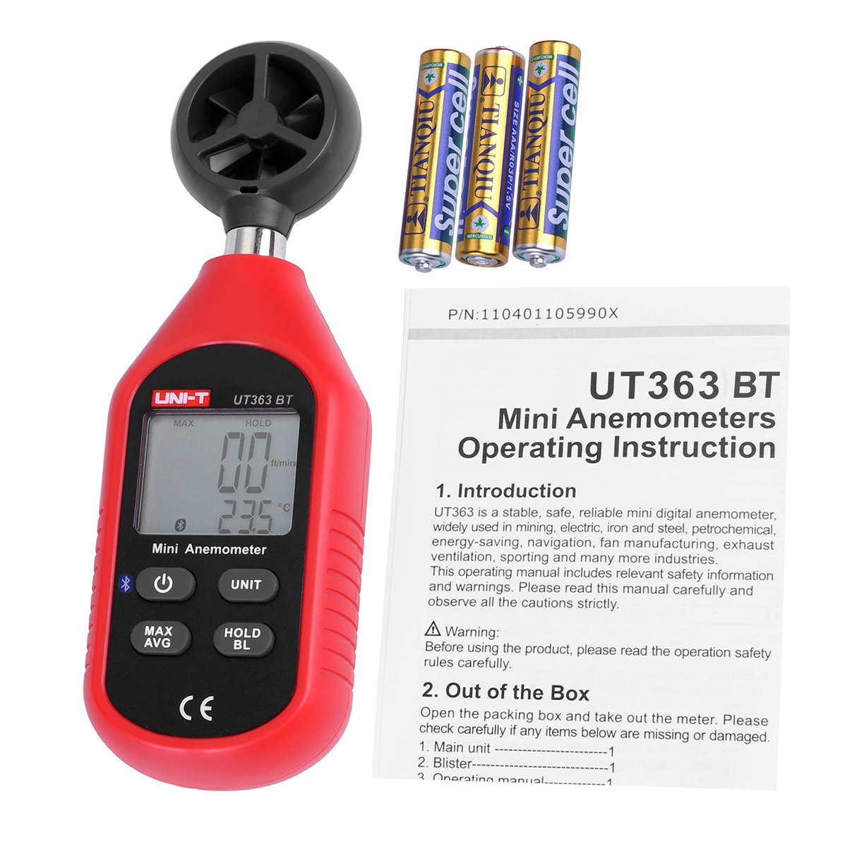 Bluetooth Anémomètre,Uni-T Portable Mini Digital anémomètre avec thermomètre et max/min pour collecte de données Météorologiques et l'extérieur Sports windsurf Sailing avec écran LCD rétroéclairé