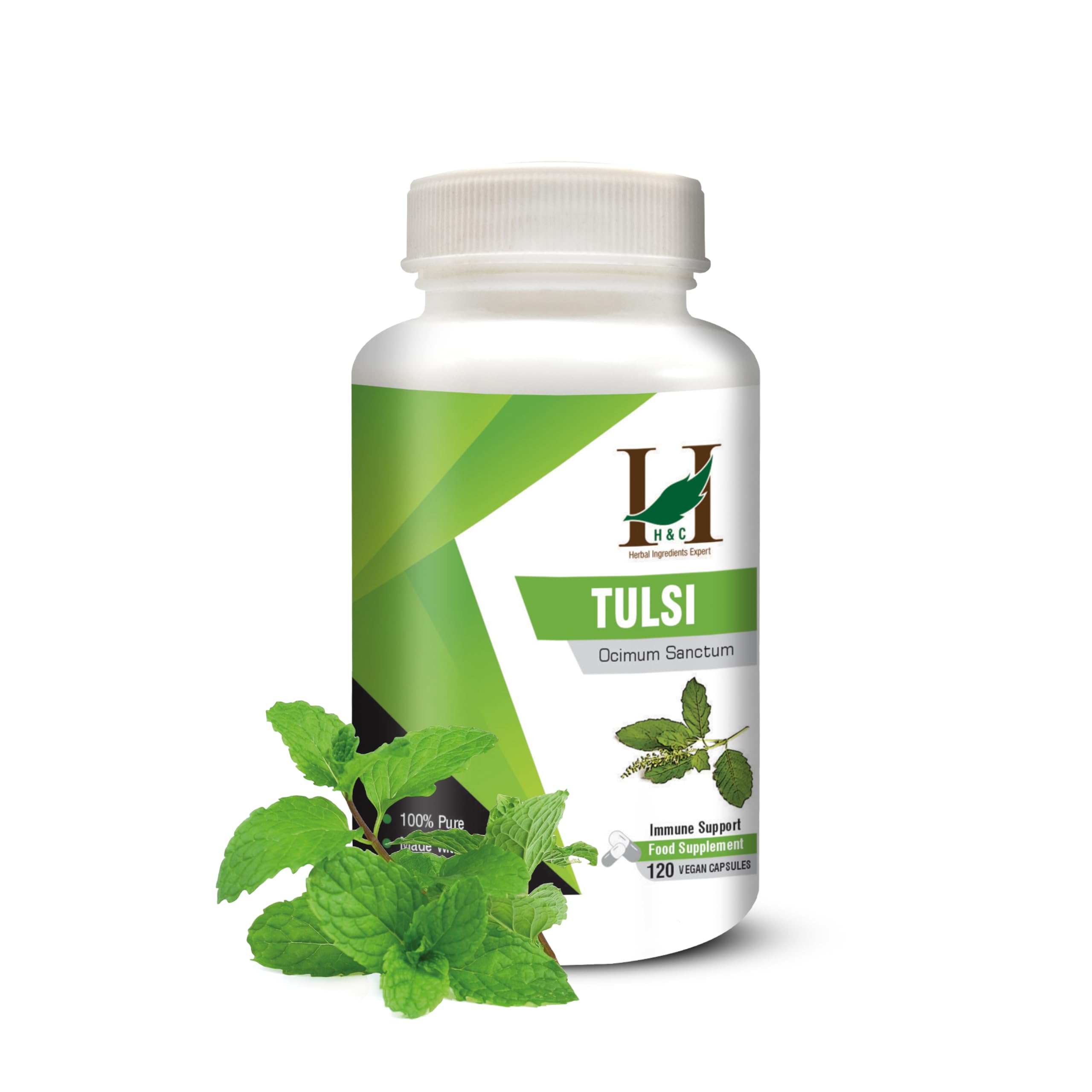 H&C Tulsi/Holy Basil Capsules (Ocimum Sanctum) - 900 mg per Serving,120 Counts | Respiratory Wellness