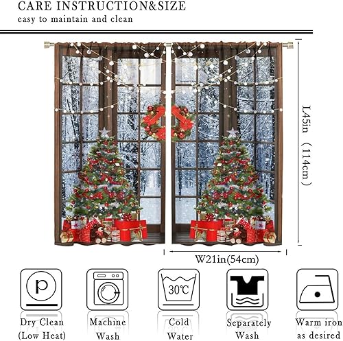 Miniatura 2 de Cortinas de Navidad, regalo de árbol de Navidad de invierno, oso marrón, con purpurina, ventana, estampado de escenas de nieve, decoración del