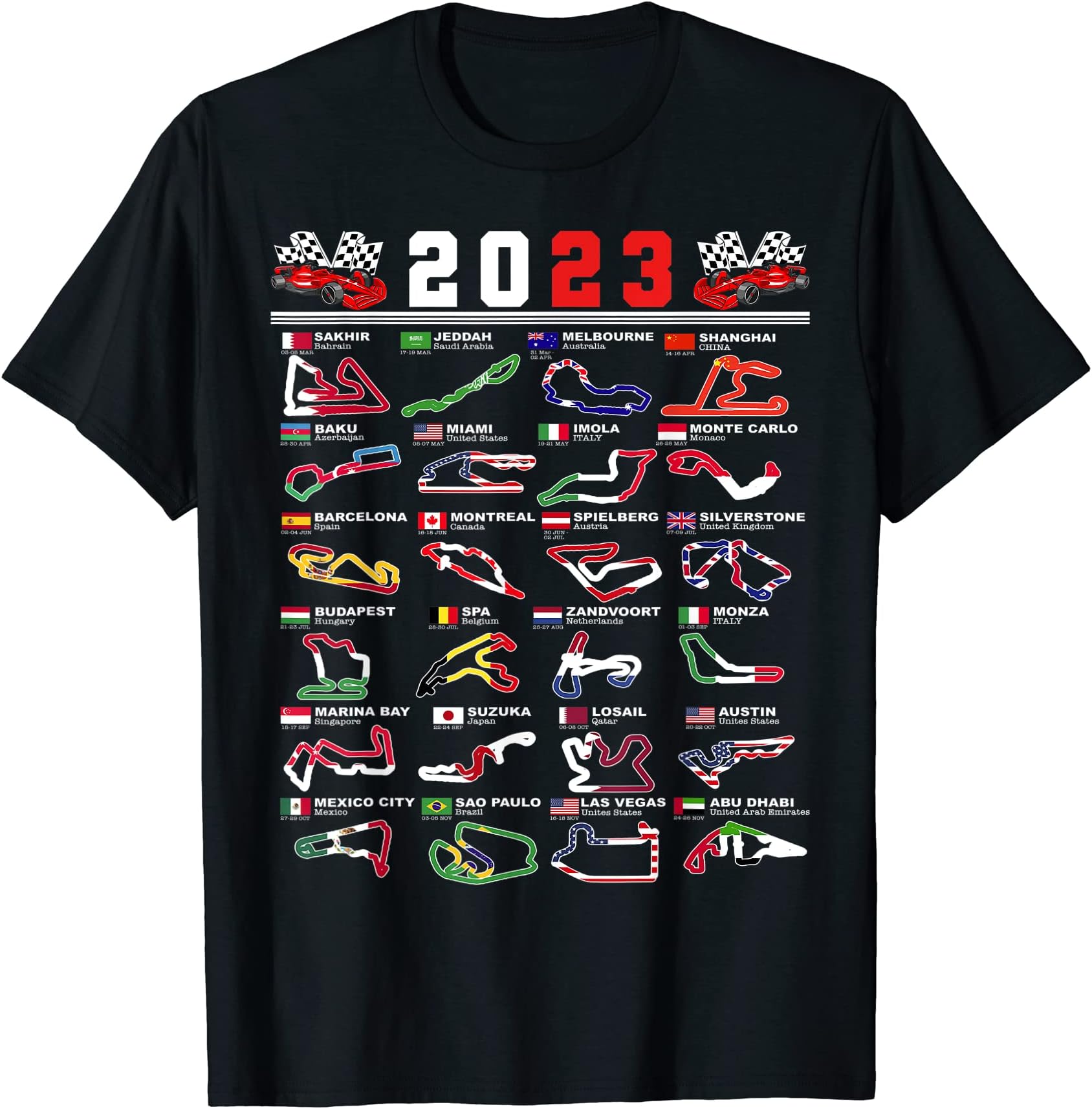 Formula Racing Open Wheel Race Car Fan 2023 World Circuits T-Shirt