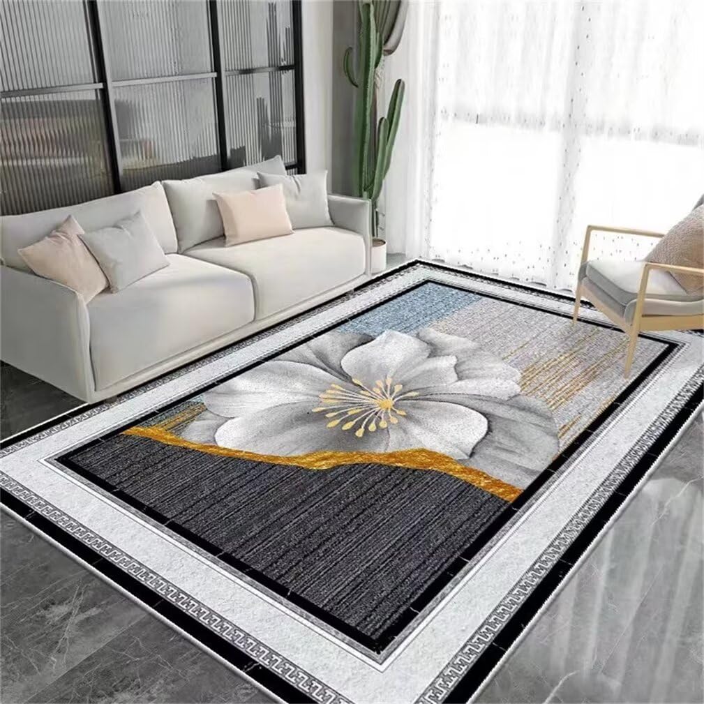 Tapis chambre bébé gris 140x200cm rectangulaire à motif floral chic