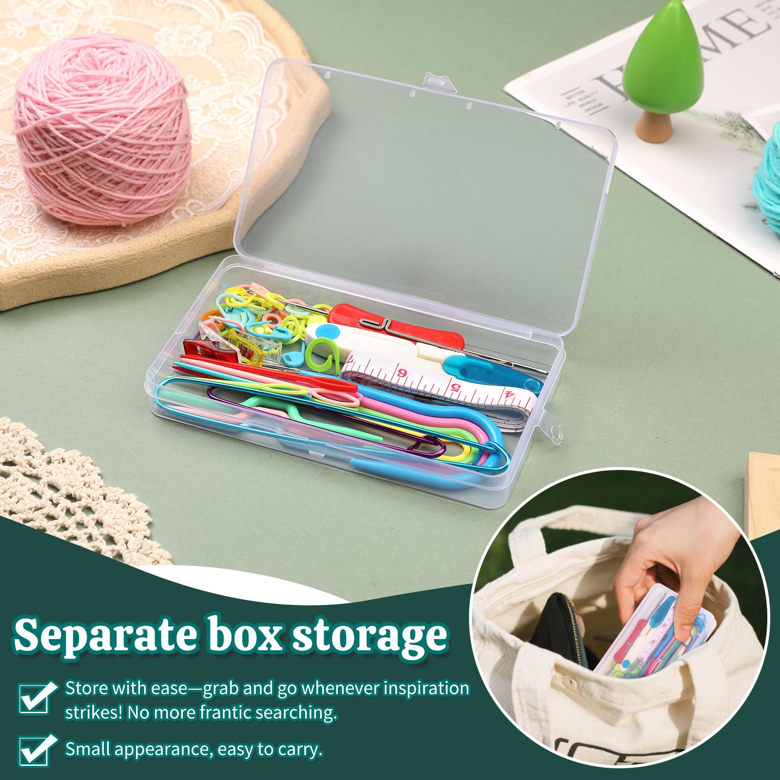 JUPEAN Accesorios completos para tejer, kit de suministros de punto con marcadores de puntada, agujas de coser de plástico, agujas de cable para coser y tejer