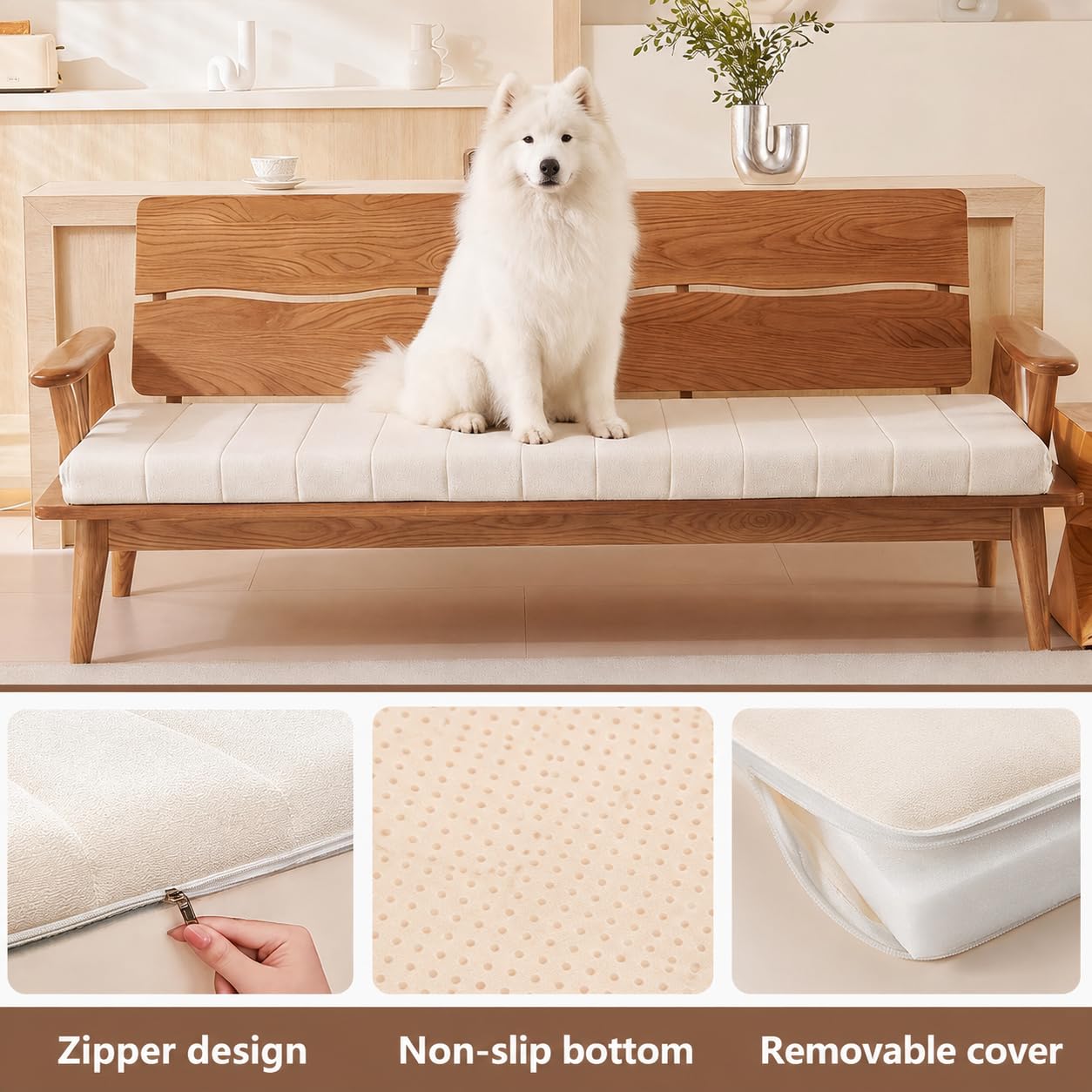 RZYW Coussin pour Banc Intérieure 120x40 100x40 80x40 160x40 40x40,4,5cm D'épaisseur Coussin De Banquette Déhoussable Antidérapant pour Les Baies Vitrées,Fauteuils,Terrasses,Beige,40x160cm
