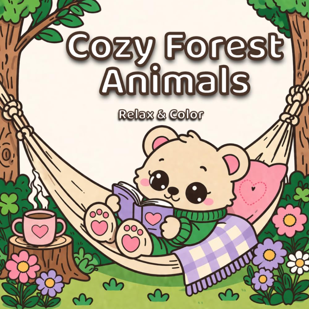 Cozy Forest Animals: Coloring Book for Adults and Teens: | Cute Woodland Scenes for Relaxing Stress Relief and Aesthetic Cozy Vibes DE TITLE (Cozy Animal Moments)