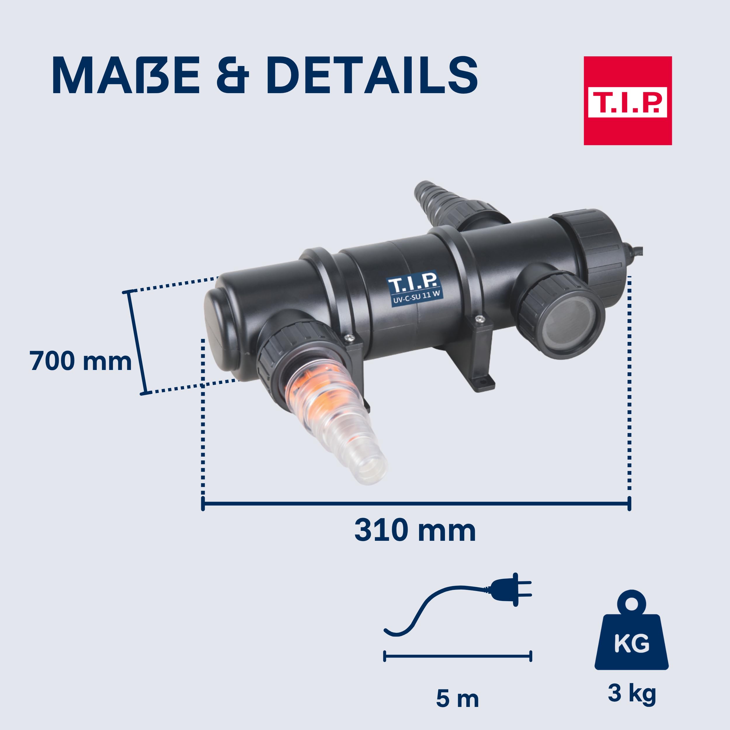 T.I.P. UV-C-Strahler 11W für Teiche bis 10.000L reduziert Algen & Bakterien, 30432