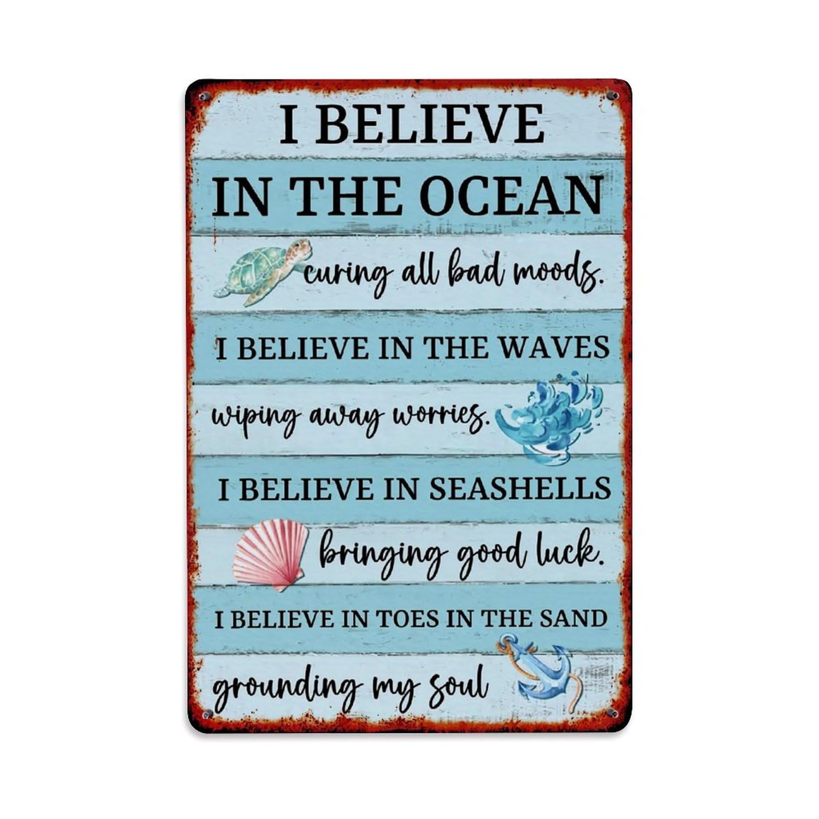 Nestemfo Vintage I Believe In The Ocean Tin Sign Metal Sign, Living Room,Bar, Home, Bedroom Wall Decor,Retro Metal Poster 8X12 Inches