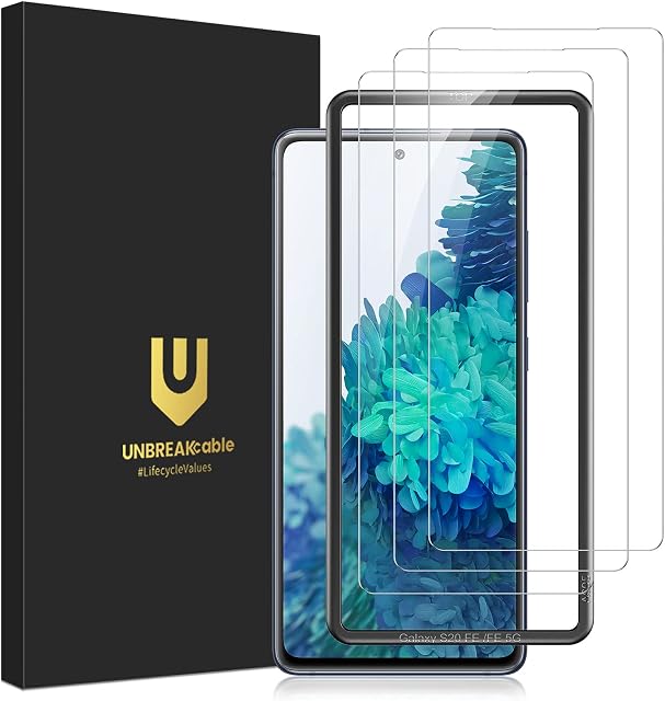 UNBREAKcable Screen Protector for Samsung Galaxy S20 FE [3 Pack], Shatterproof Tempered Glass [9H Hardness] [Easy Installation Frame] [99.99% HD Clear] for Samsung S20 FE (6.5 inch)