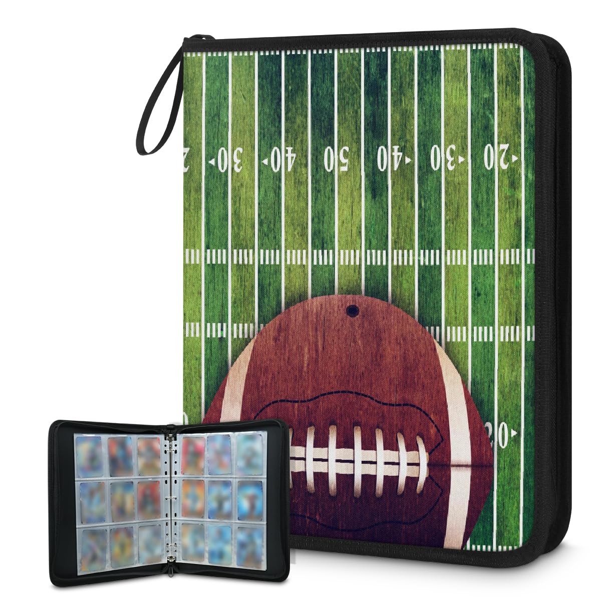 Classeur pour cartes de football américain 9 poches avec pochettes amovibles et fermeture éclair Capacité 50 pages 900 cartes