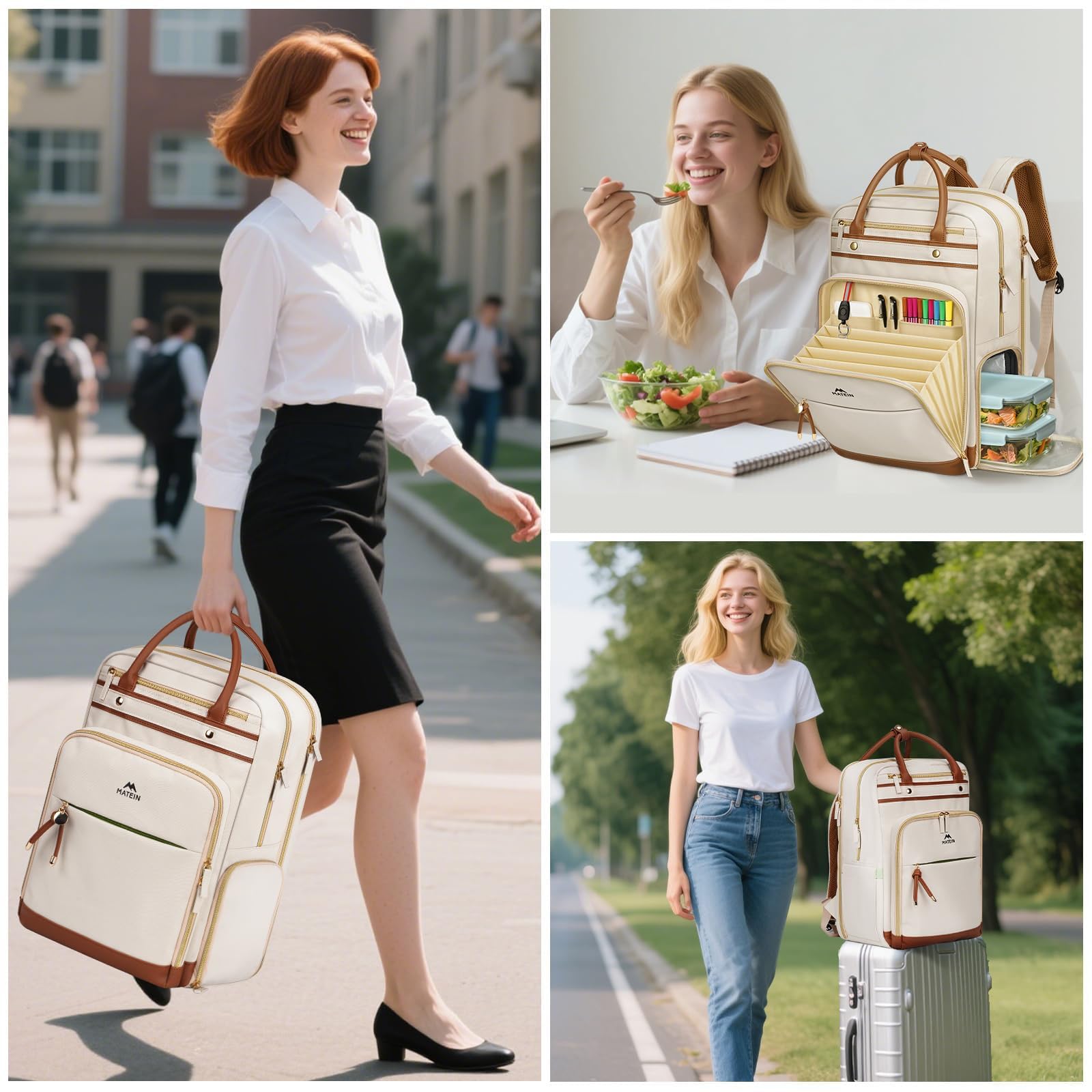 MATEIN Sac à Dos d'enseignant Femme, Sac à Dos Ordinateur Portable 15,6" | Sac a Dos Femme Compartiment Repas Amovible, Sac Travail 2 en 1, Rangement Dossiers A5, École et Bureau