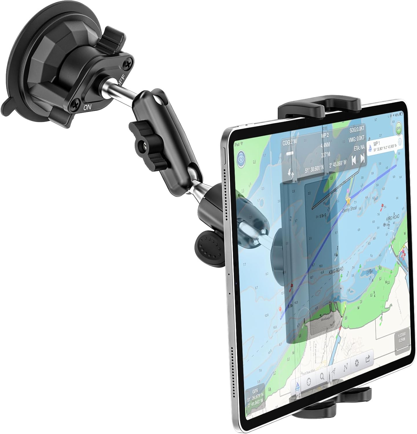 Boat Tablet Mount, [Strongest Suction] Heavy Duty Marine Windshield Tablet Holder, 360° Metal Arm Boat Cockpit Window Dash Stand for iPad Pro 12.9 11 Air Mini, Tab, Z Fold, iPhone, 4-13" Device