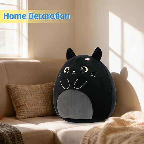 Miniatura 7 de PEACH CAT Animal de peluche original de gato negro de 12 pulgadas, lindo gatito de peluche, juguetes de peluche suaves, regalos para niños
