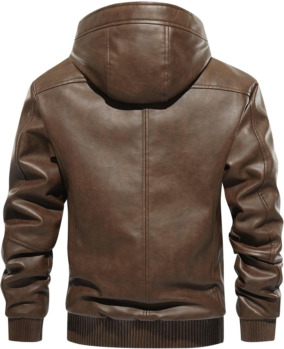 FANARCHER Men’s Faux Leather Jacket Fleece Padded Bomber Motorcycle Jacket with Hood - Image 4