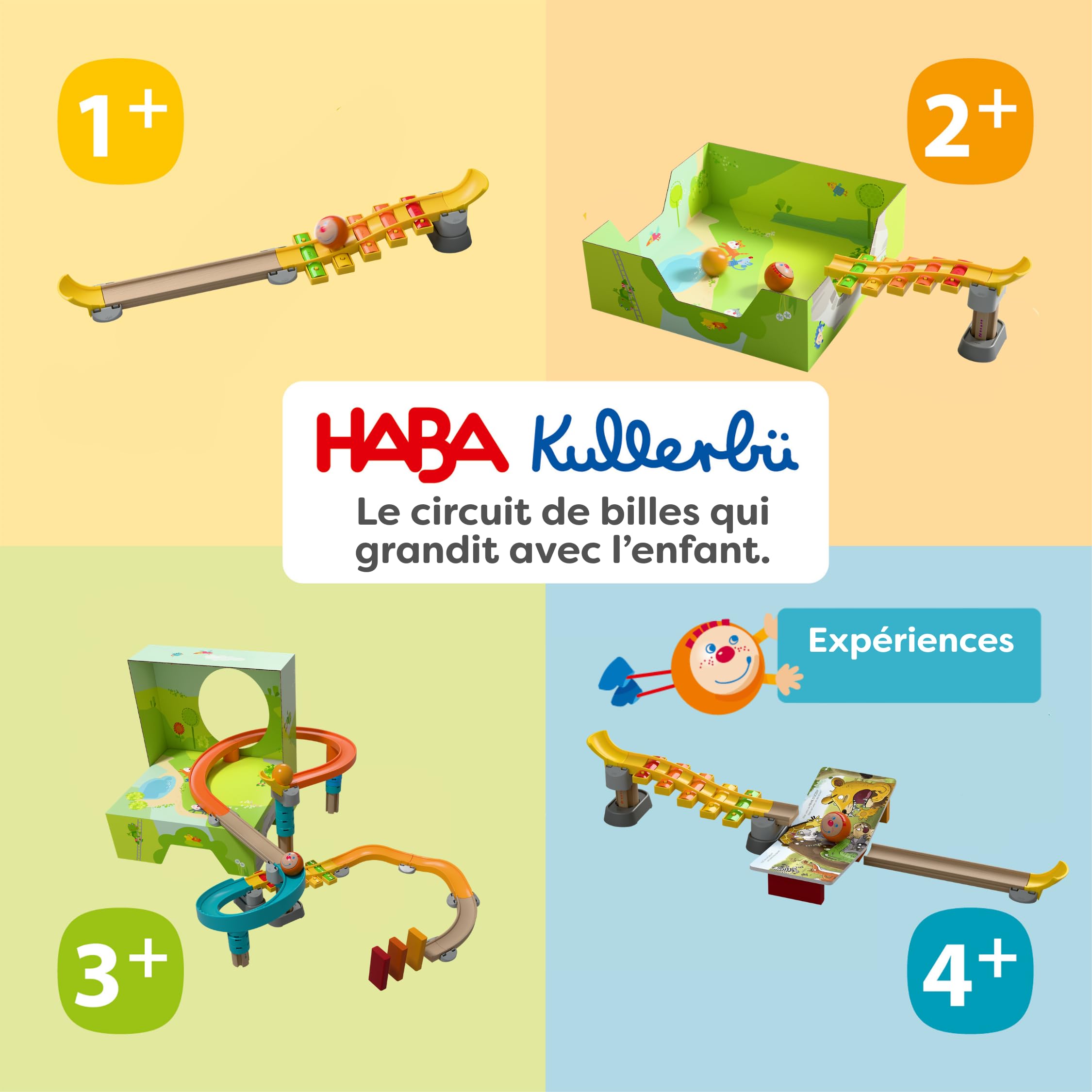 HABA Kullerbü – Circuit de Billes Musical Step by Step – Jeu d'Éveil Évolutif 12 Mois à 4 Ans – 47 Pièces avec Effets Sonores – Compatible avec l'univers Kullerbü – 2013383001