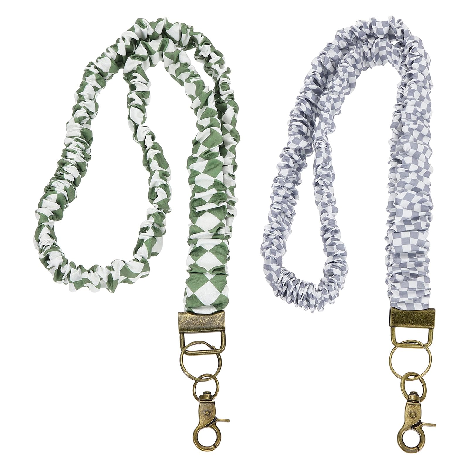 PATIKIL Scrunchie Lanyard Teacher,2 Pcs,Green-White/Light Grey-White Plaid