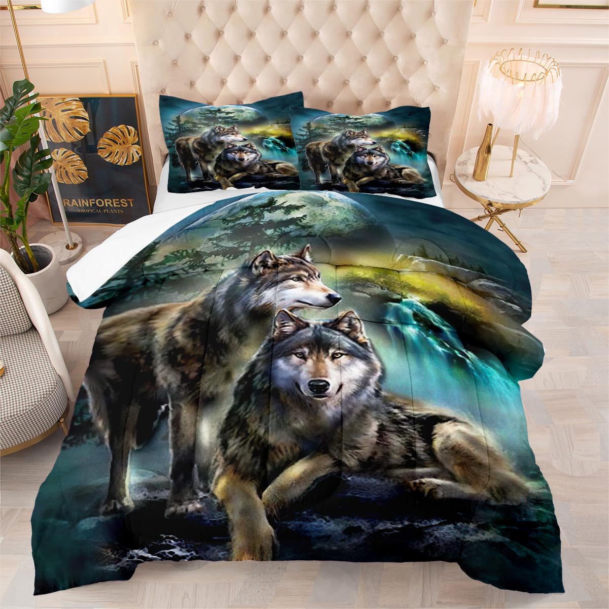Couette loup 140x200 pour chambre d'ado respirante avec ses taies 50x75