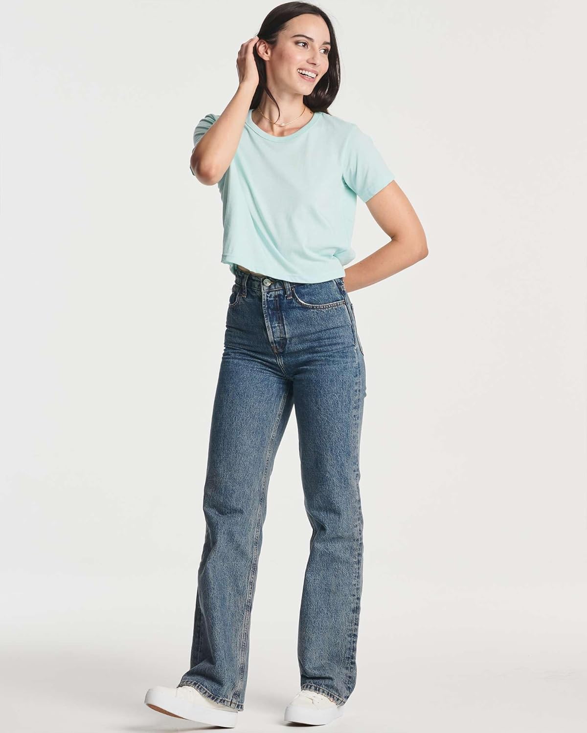 Real Essentials 4 Pack: Women's Cotton Short Sleeve Crop Top – Cropped Casual Crew Neck T-Shirts (Available in Plus Size) - Image 5