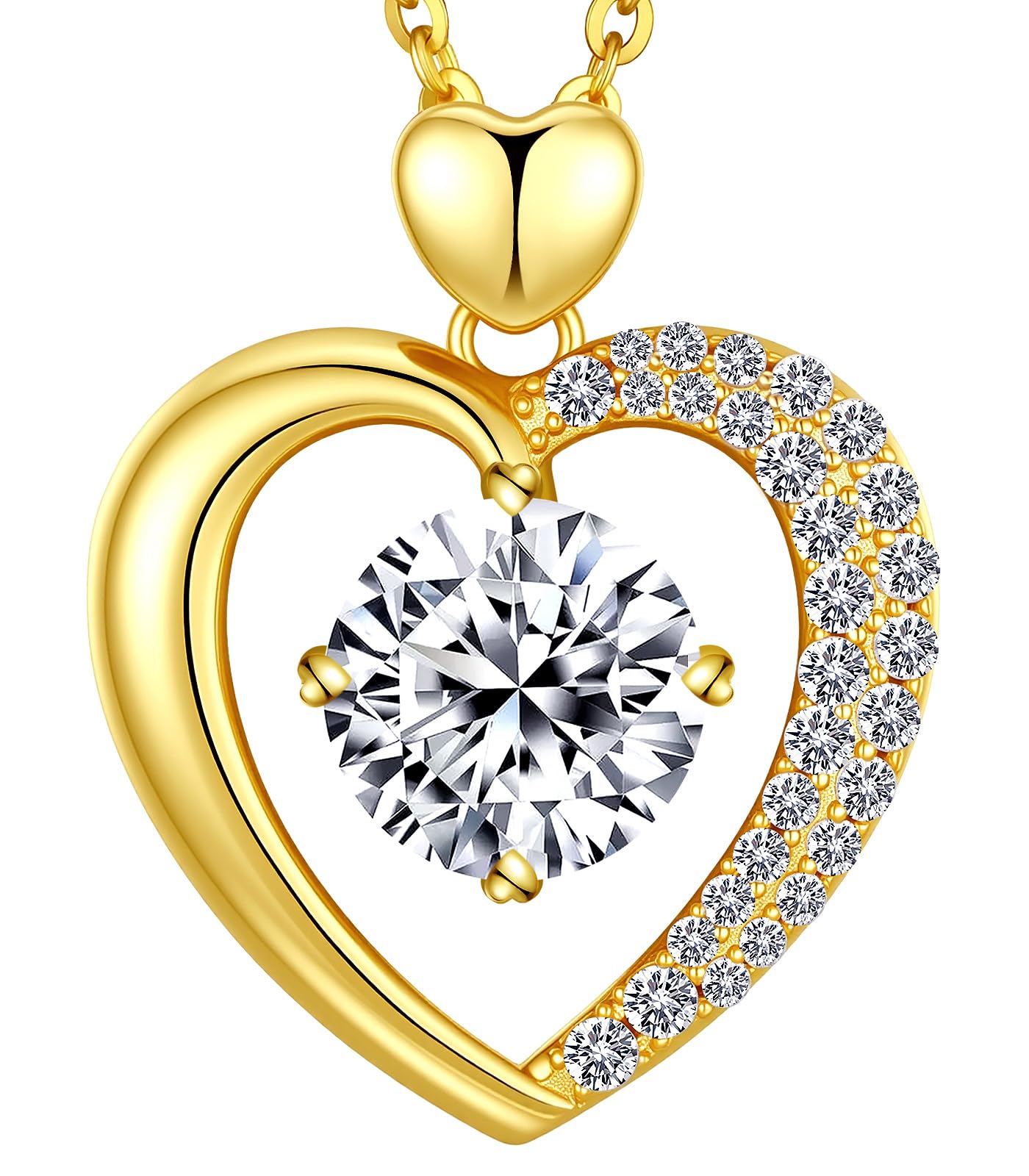 Beam & Bask Moissanite Heart Pendant Necklaces for Women, Engraved with LOVE, Sterling Silver Plated with 18K Gold, Anniversary and Birthday Jewelry for Wife, Girlfriend, Mom, or Her 2 Carat