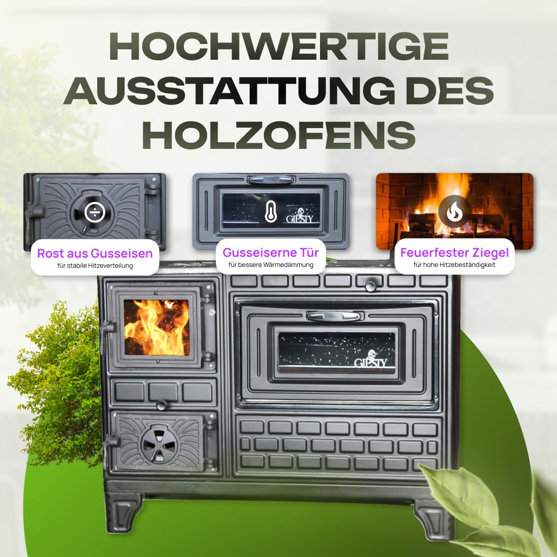 Cuisinière d'extérieur avec plaque en fonte – four de terrasse, cheminée de jardin, four à pizza et poêle à bois pour l’extérieur (Porte en fonte + 2 Tuyaux)