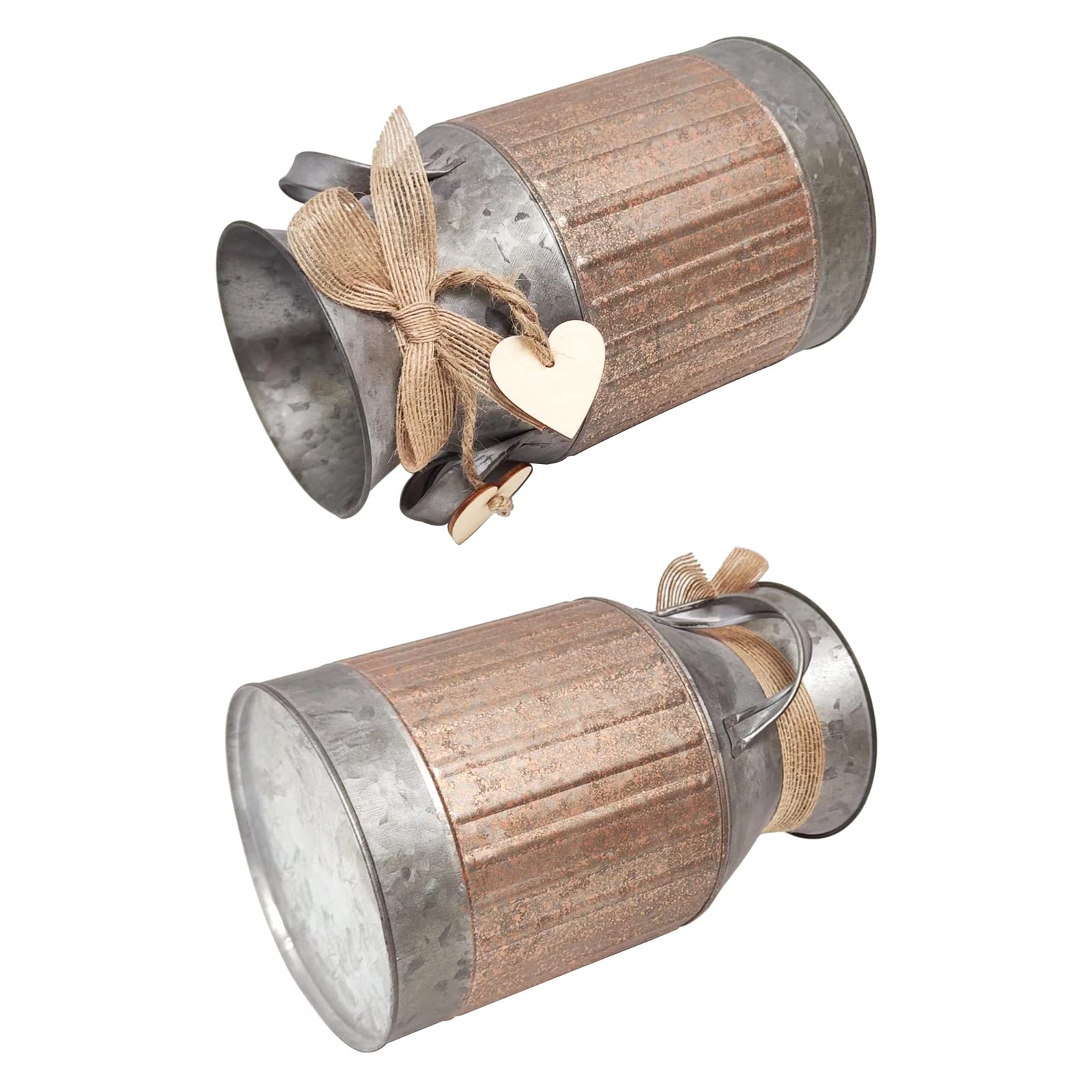 PHILPETY Vaso In Metallo Zincato A Forma Di Cuore – Stile Shabby Chic E Rustico Per Fiori Secchi (H 22,4 Cm) - 2