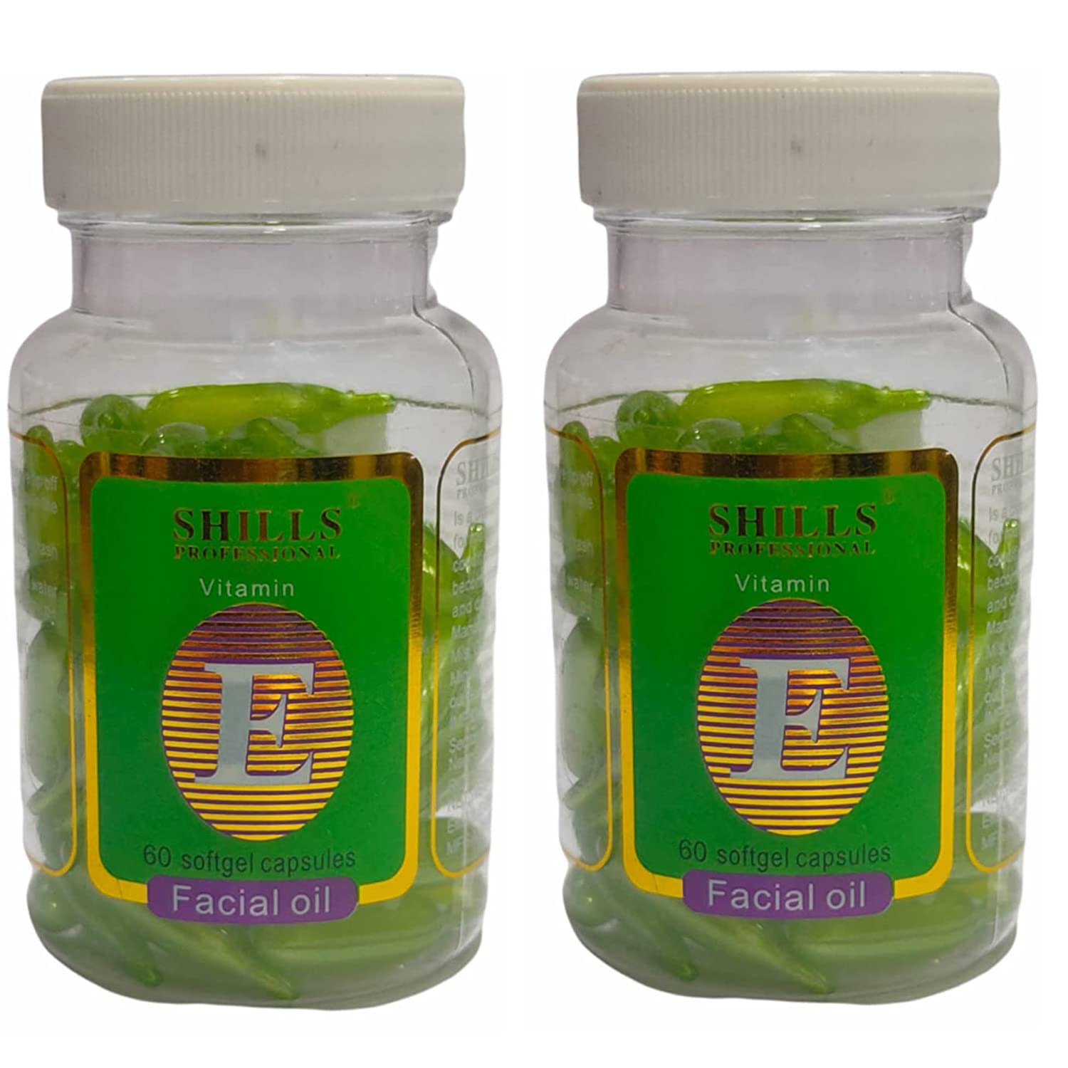 SHILLS PROFESSIONAL Professional Vitamin E Facial Capsules pack of 2. (Green 120 Capsules