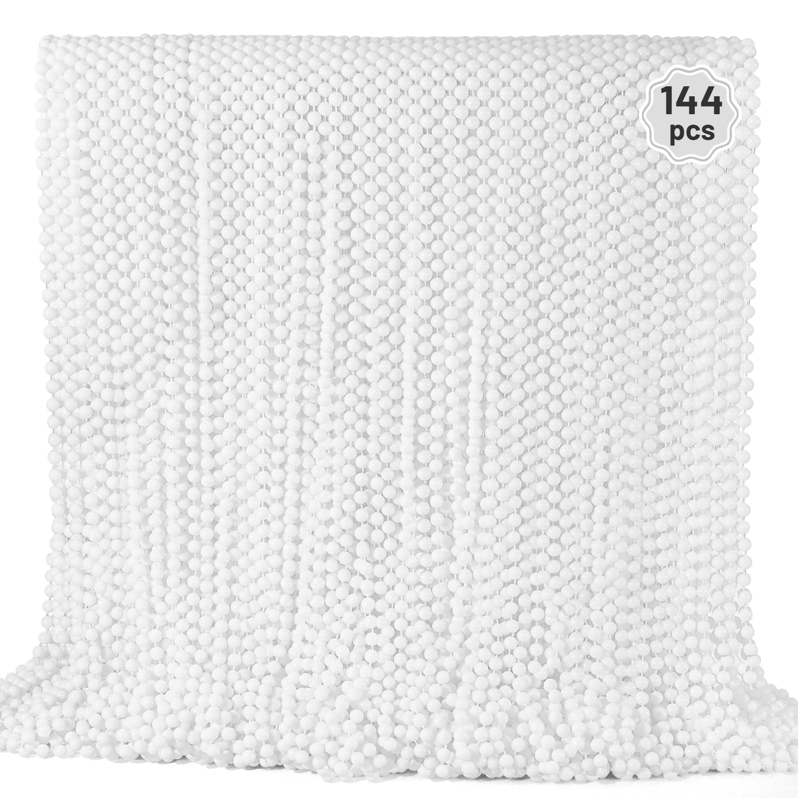 YAXINRUI 144 PCS White Mardi Gras Beads, 33" White Bead Necklaces Party Costume Necklace Round Parade Throw Beads in Bulk for Mardi Gras Christmas
