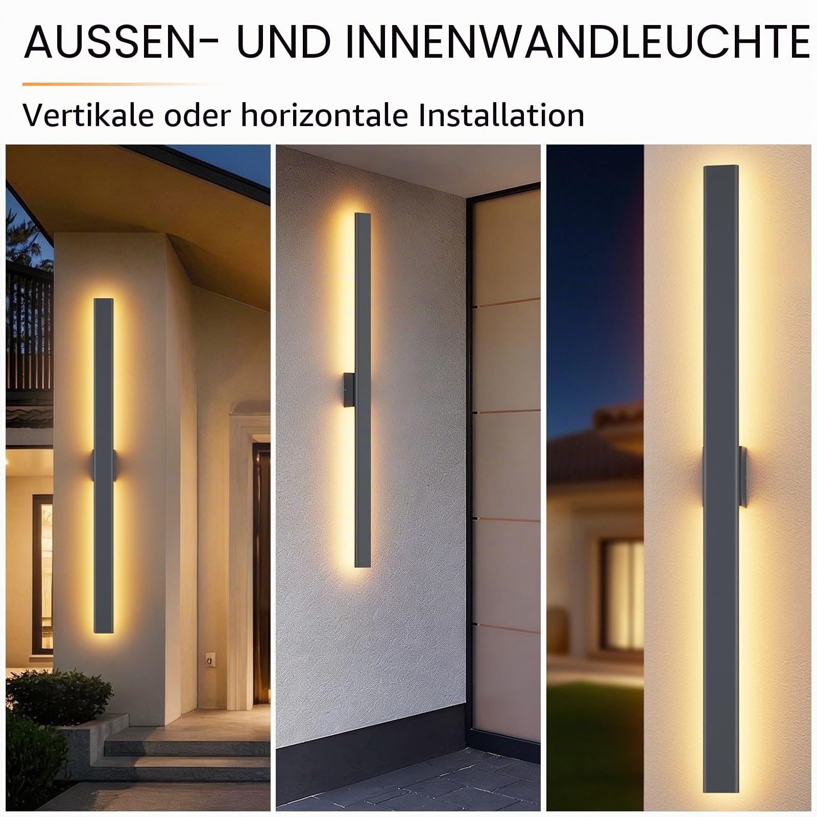 Klighten Wandleuchte Aussen 120CM/35W Wasserdicht IP65 Aluminium Außenwandleuchten 3000K 4000K 6000K, Lange Villa Aussenlampe für Villa, Garten, Terrasse, Balkon, Patio (Anthrazit)