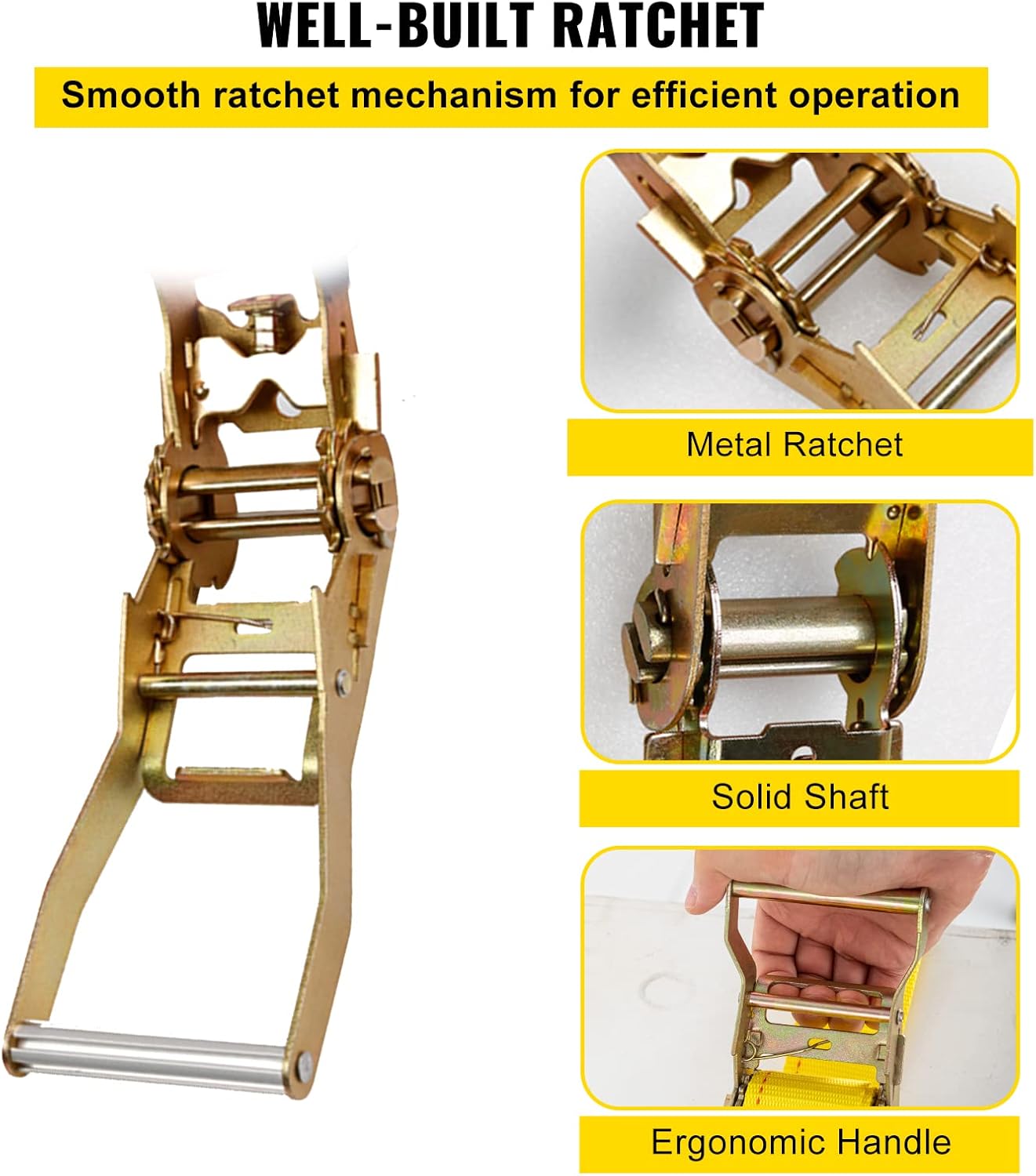 VEVOR E-Track Ratchet Straps (18-Pack), 4,400 LBS Break Strength, 2 Inch x 15 Foot Heavy Duty Yellow ETrack Straps, Polyester Webbing & Spring Fitting & Ratchets