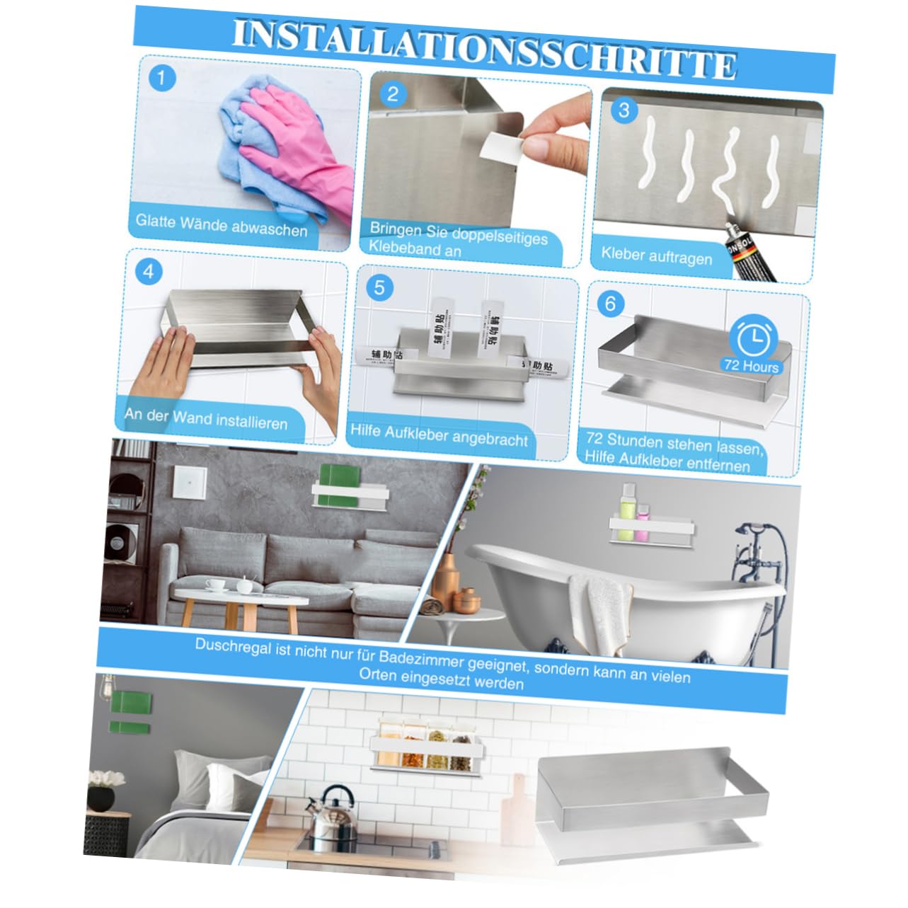 Happyyami 1pezzi Mensola Per Doccia in Acciaio Inossidabile Supporto Portaoggetti Parete Ripiano Traspirante Facile Da Design Recinzione Alta Per Evitare Cadute Installazione Semplice e