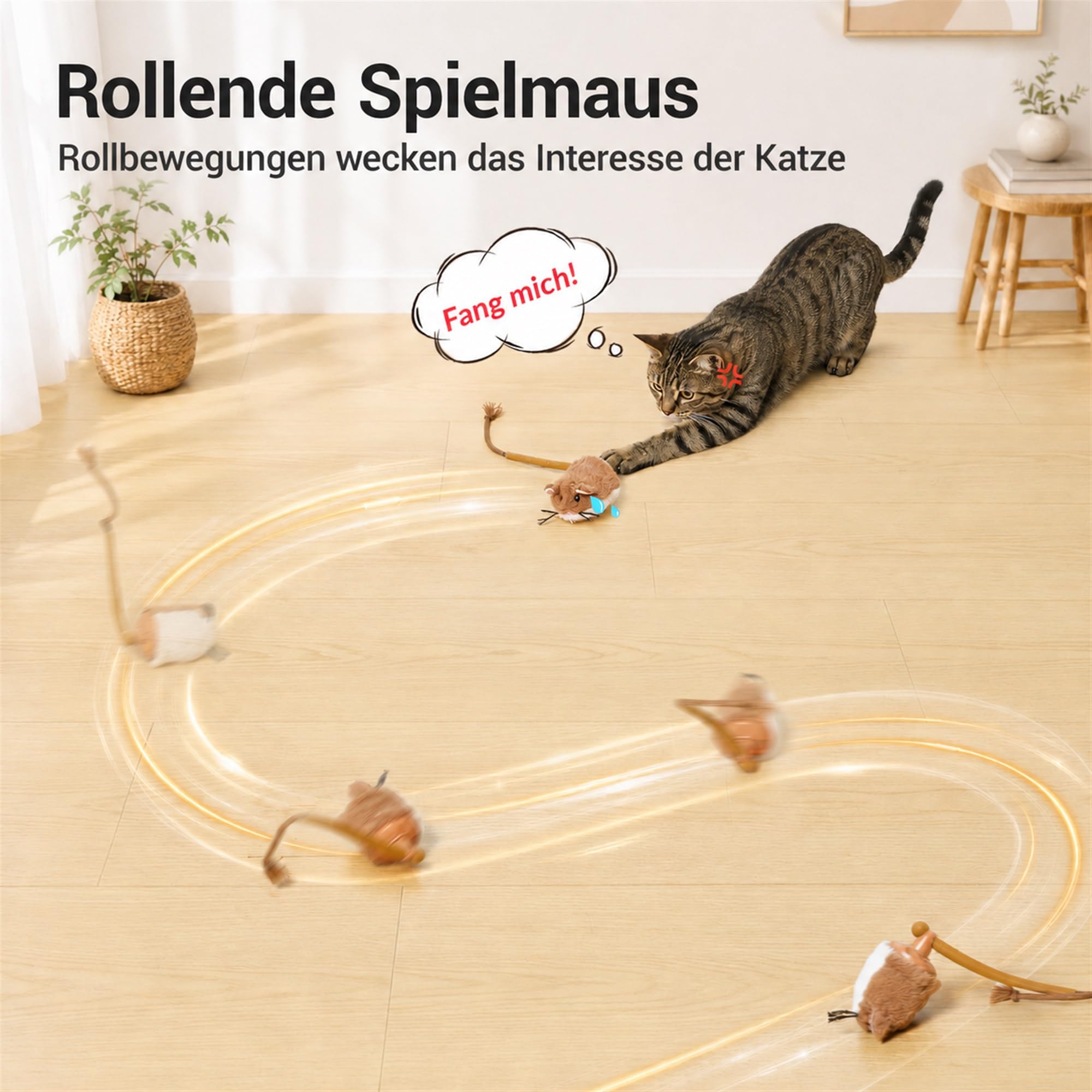 Potaroma elektrisches Katzenspielzeug, rollende Maus mit Katzenminze