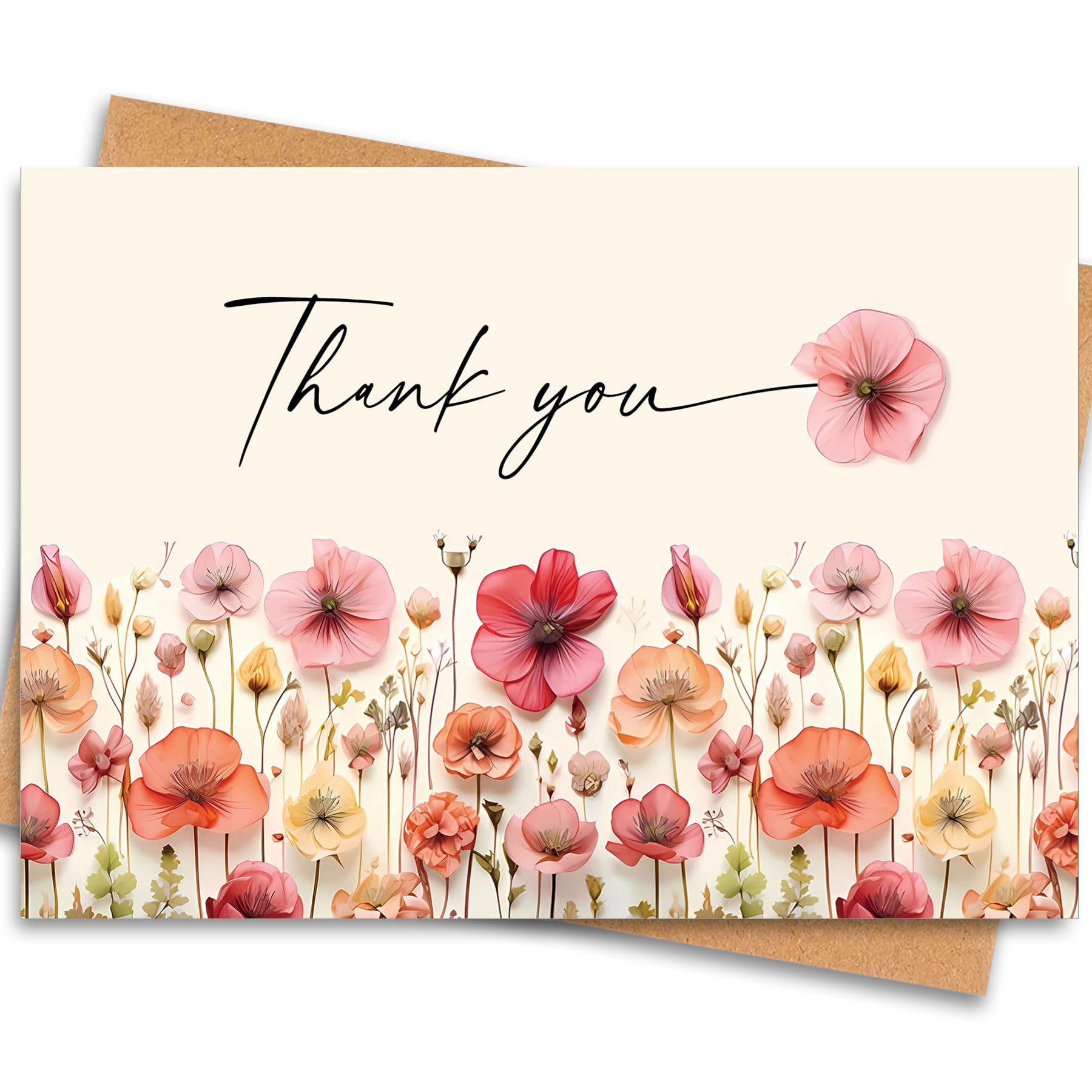 Paquete de 24 tarjetas de agradecimiento florales, tarjetas de agradecimiento con sobres, tarjetas de agradecimiento pequeñas, tarjetas de agradecimiento con sobres, flores silvestres, tarjetas de