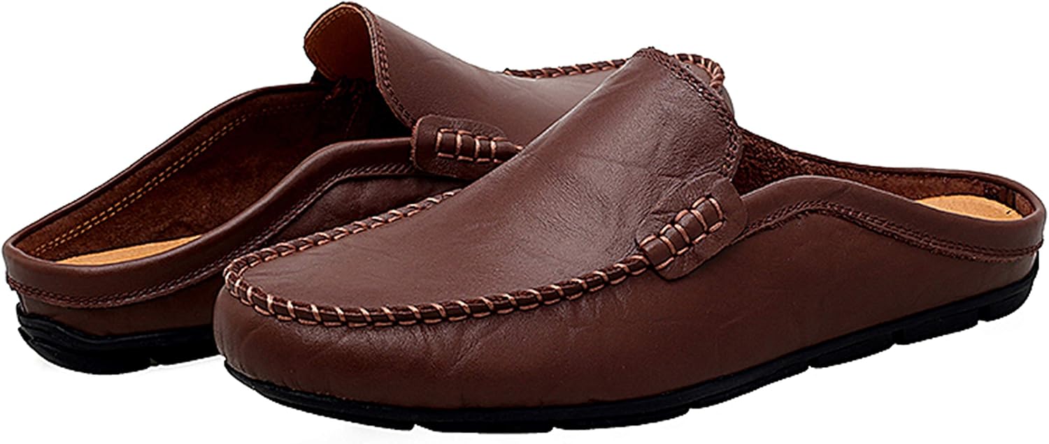 Go Tour Mens Mules Clog Slippers Breathable Punching Leather Slip on Shoes Casual Loafers - Image 5
