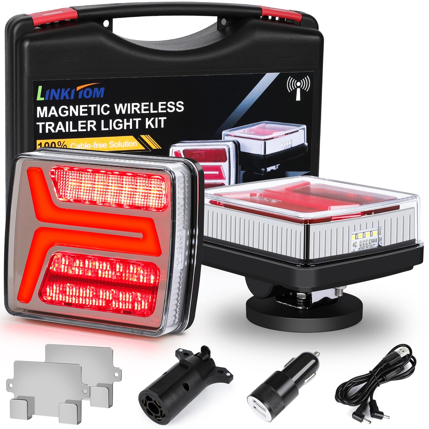 LINKITOM Wireless Trailer Lights Magnetic Kit, Rechargeable Portable LED Stop/Turn/Tail Lights Kit for Towing, IP67 Waterproof, No Wiring, for Trucks, Utility Trailer, RV Camper, Boat (2-Pack)