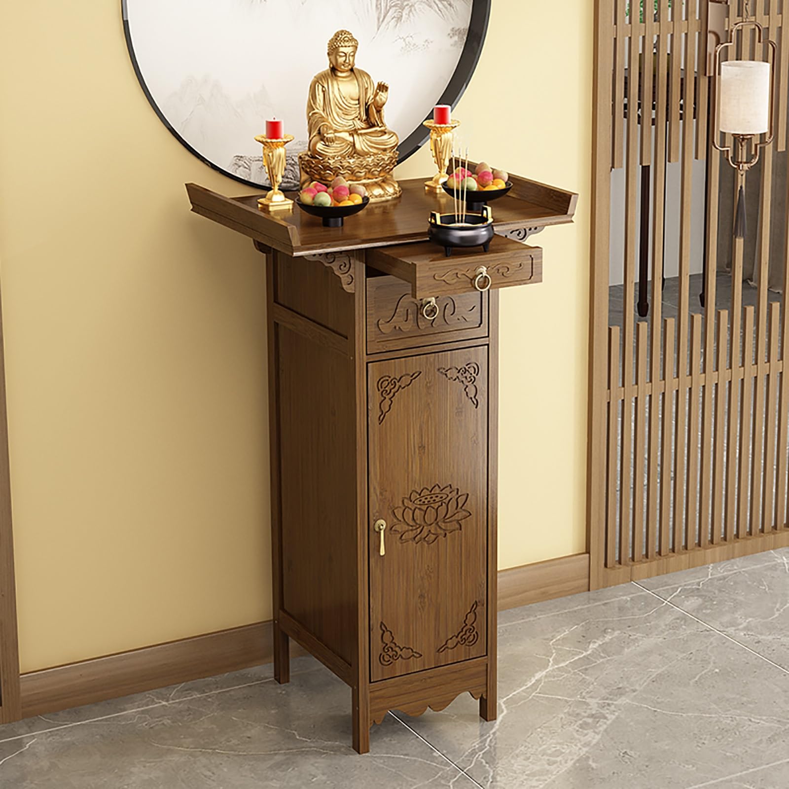JNTFNE Meditation Table with Storage, Chinese Shrine Altar Table, Buddha Cabinet, Decorative Home for Living Room Bedroom Office(60cm/23.6in)