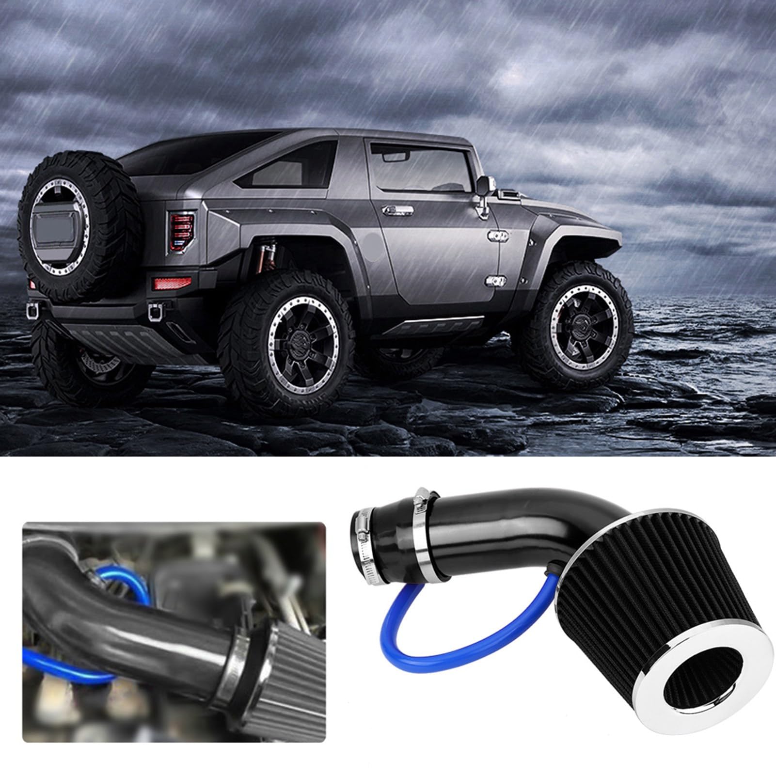 Ausla Filtro Aria Fredda 76mm Alluminio Nero | Kit induzione, per veicoli modificati, filtro turbo, 76mm, nero