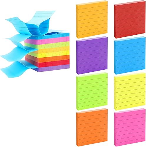 Paquete de 16 notas adhesivas a rayas emergentes a granel de 3 x 3, notas autoadhesivas con líneas brillantes a rayas, notas adhesivas, papeles