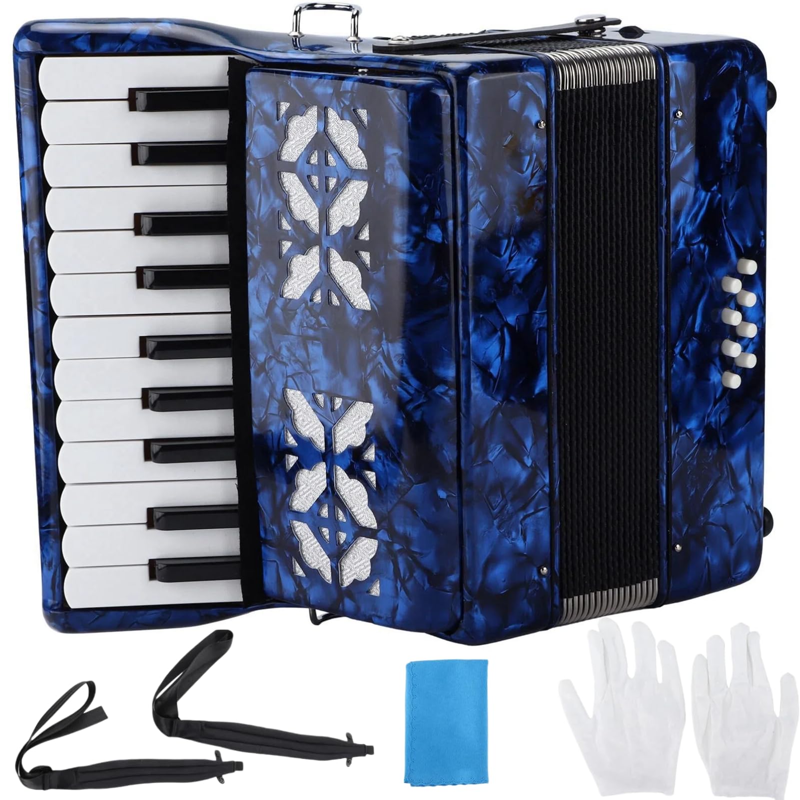 Accordéon Professionnel, Clé 8 Basse, ABS et Bois Massif, Soufflet en Cuir de Vachette, Instrument de Musique Accordéon pour Adulte, Débutant, Cadeau d'anniversaire, Performance Musicale