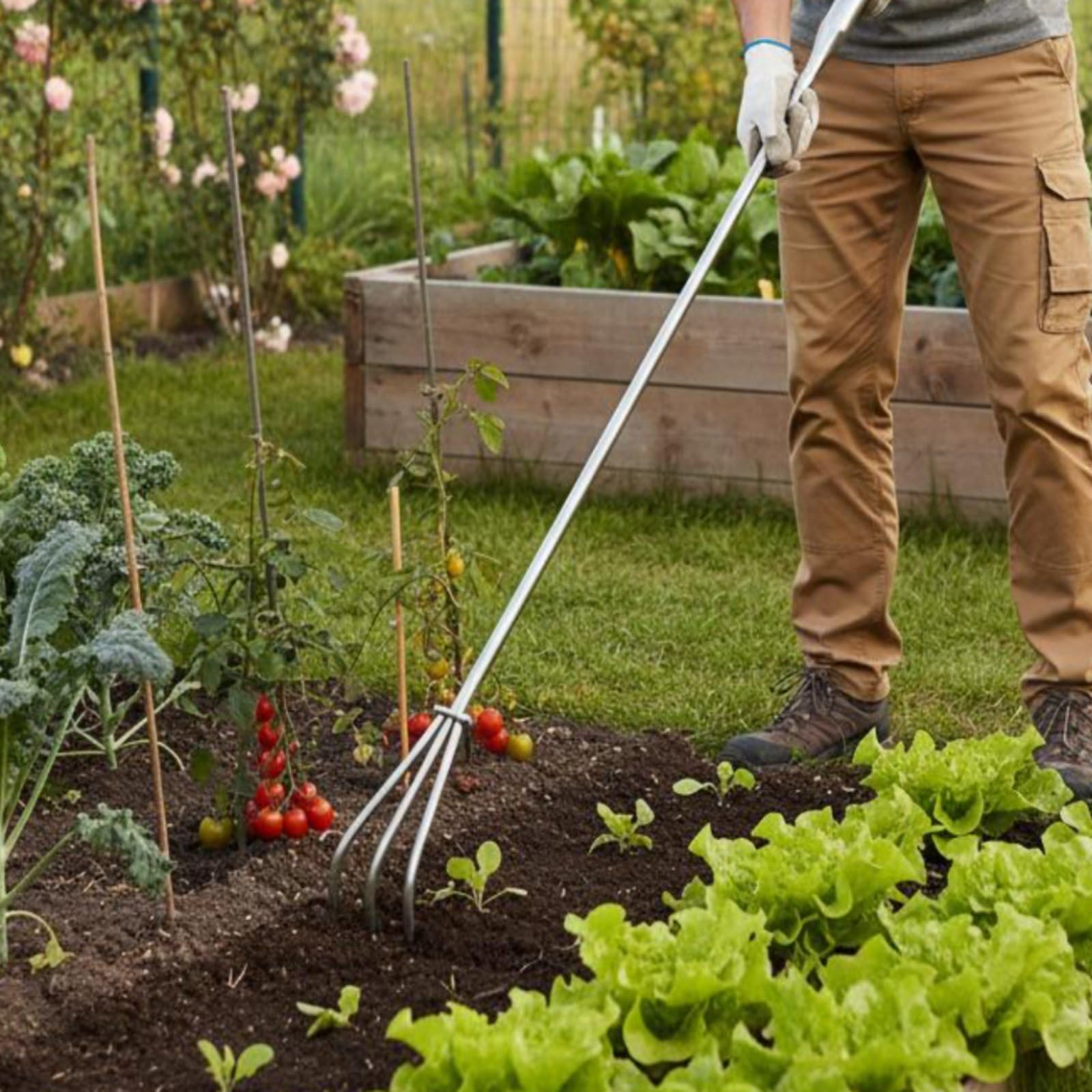 Rastrillo de Púas con Mango Largo Multifuncional Cultivador de Acero Inoxidable Resistente a la Corrosión para Jardineros, Jardín, Terreno de Siembra , 100CM , 7 Dientes