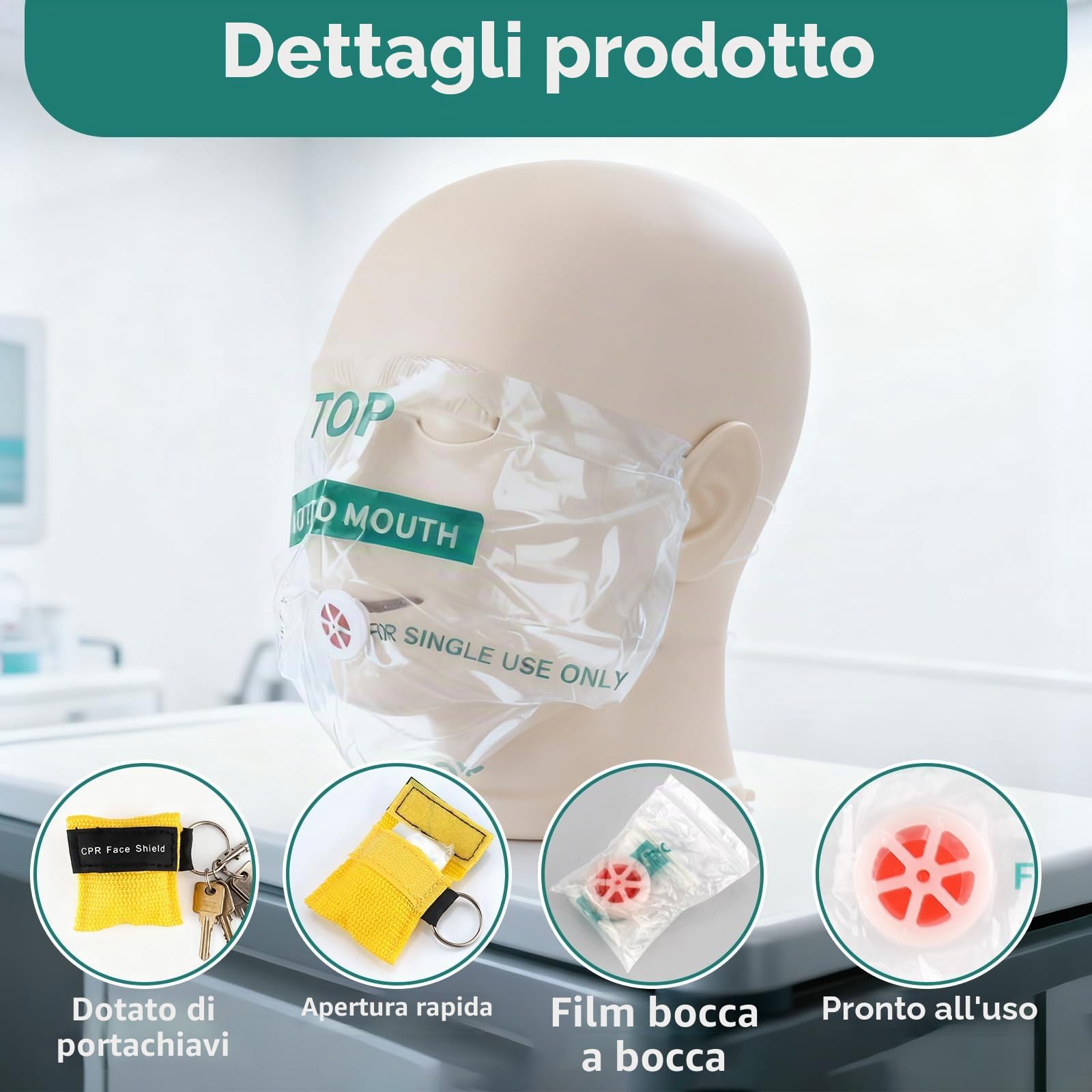 Set 8 Mascherine Respirazione Primo Soccorso, Maschera CPR Emergenza