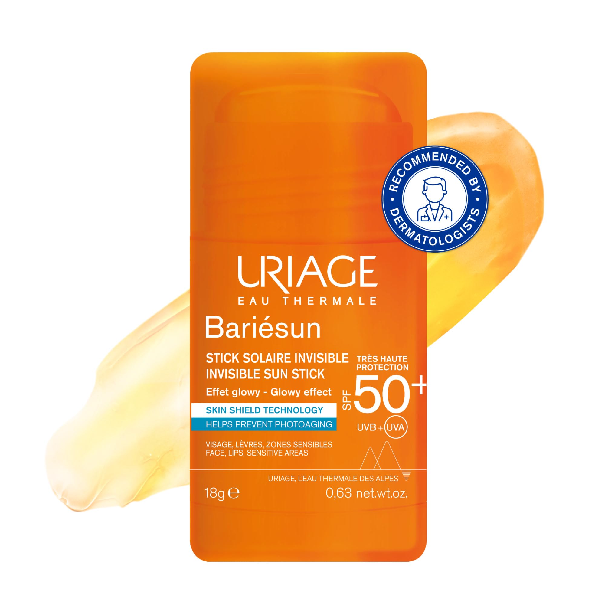 Uriage Stick Solar Invisible SPF50+ – UVA/UVB Protection with High Tolerance – with Astaxanthin and Vitamin E – Glowy Effect and Invisible Finish – Ideal for Sensitive Areas – Suitable for All
